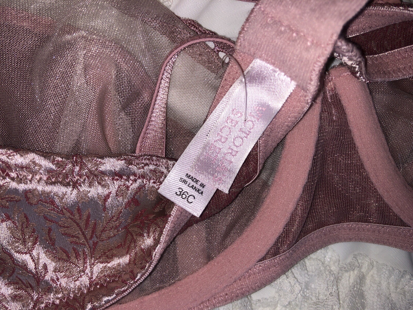 Vtg Victorias Secret Bra Satin Pink Brocade Textured Leaf Y2K + Free Panty M 36C
