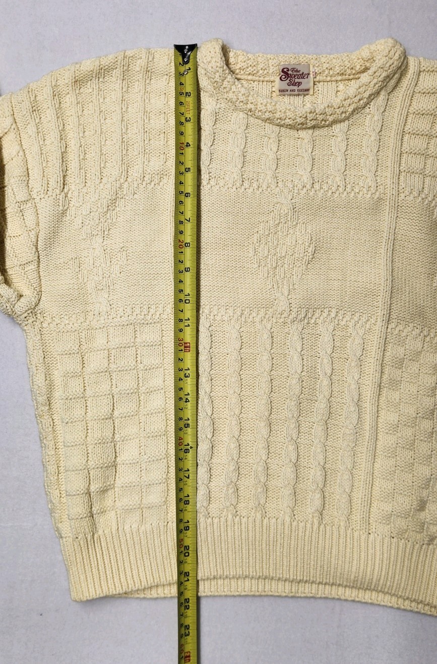 Vintage Irish Cotton Cable Knit Fisherman Sweater Cream Crewneck Pullover Size M