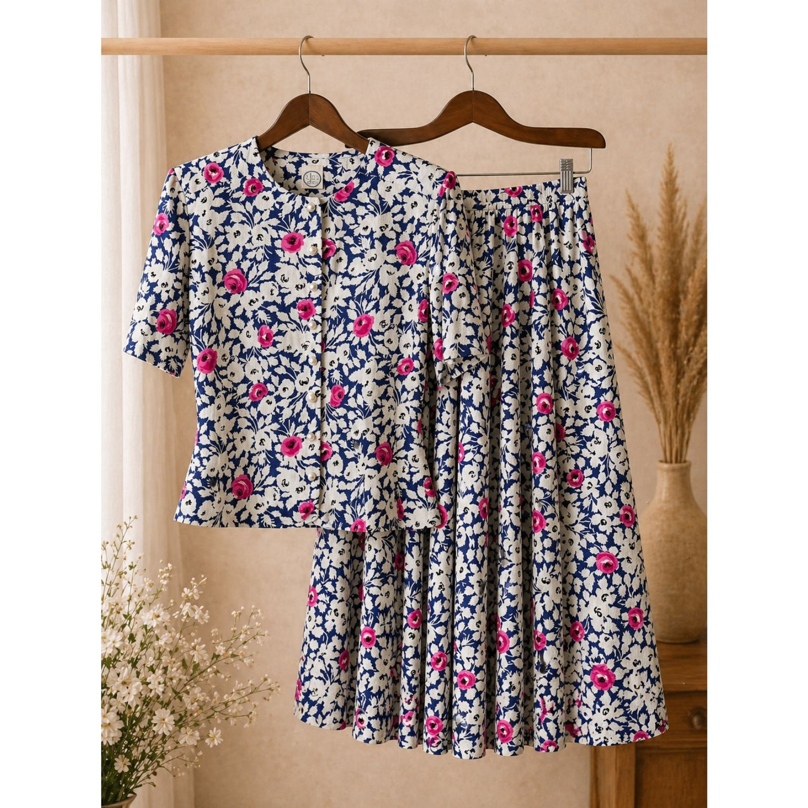 VTG J Jill Floral Skirt Set Small Cottagecore Cotton USA Matching 2pc Romantic