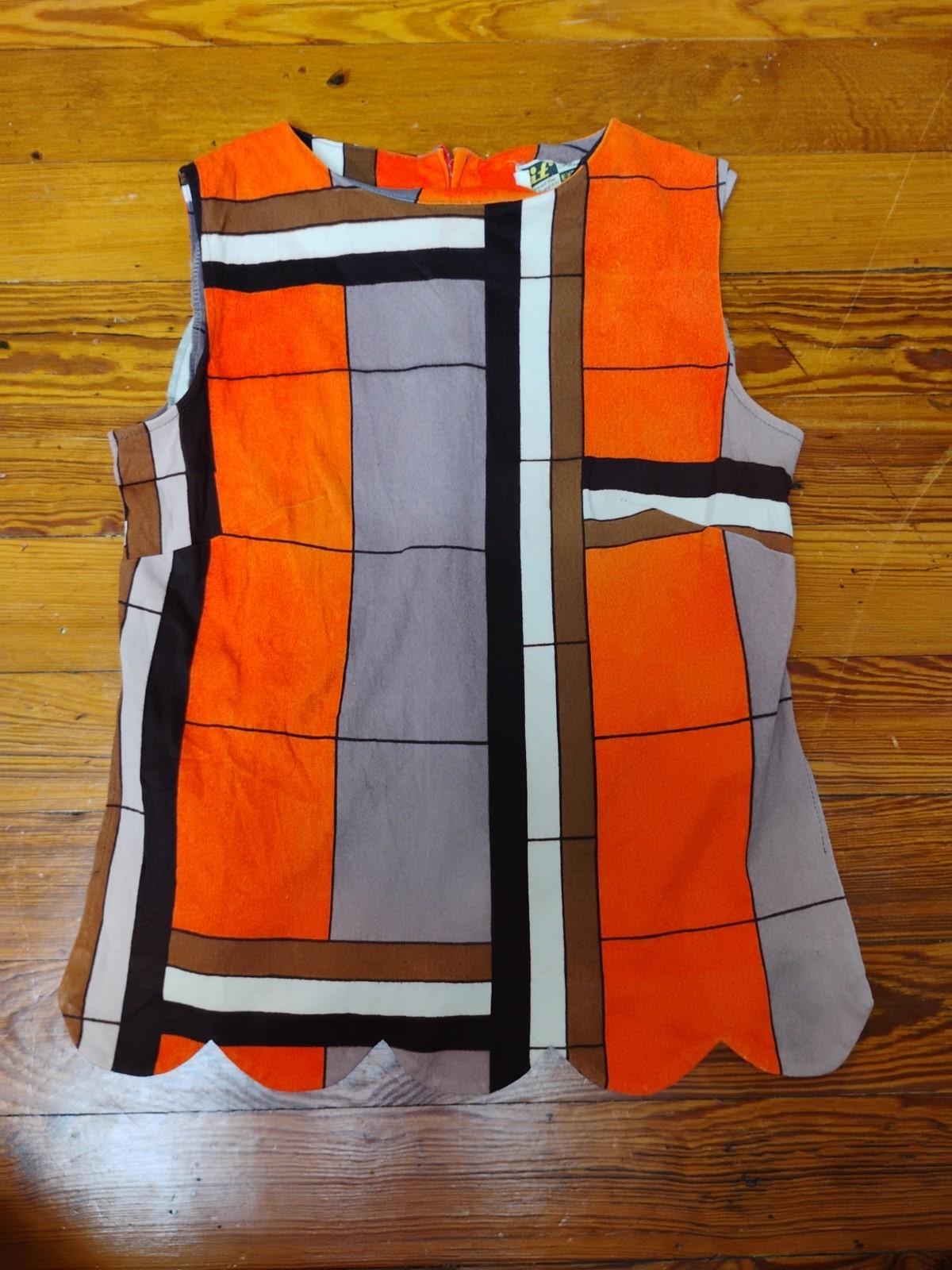 Vtg Loubella Extendable Sleeveless Top Blouse Mod Abstract Geometric Print Small
