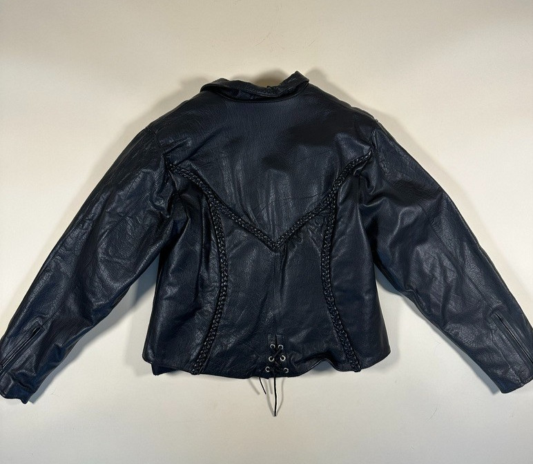 Vintage Leather Club Black Leather Moto Jacket Braided Western Bikers Womens XL