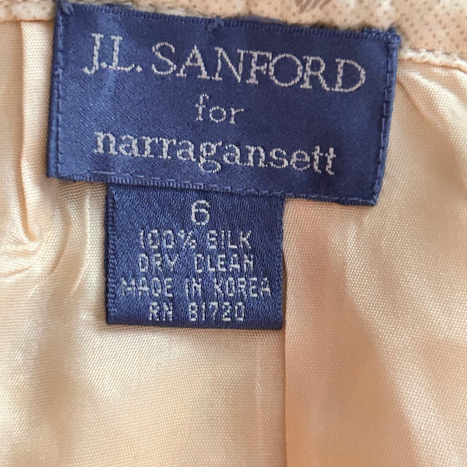 Vintage Sanford for Narragansett 100% Silk Floral Houndstooth Skirt Cream 6