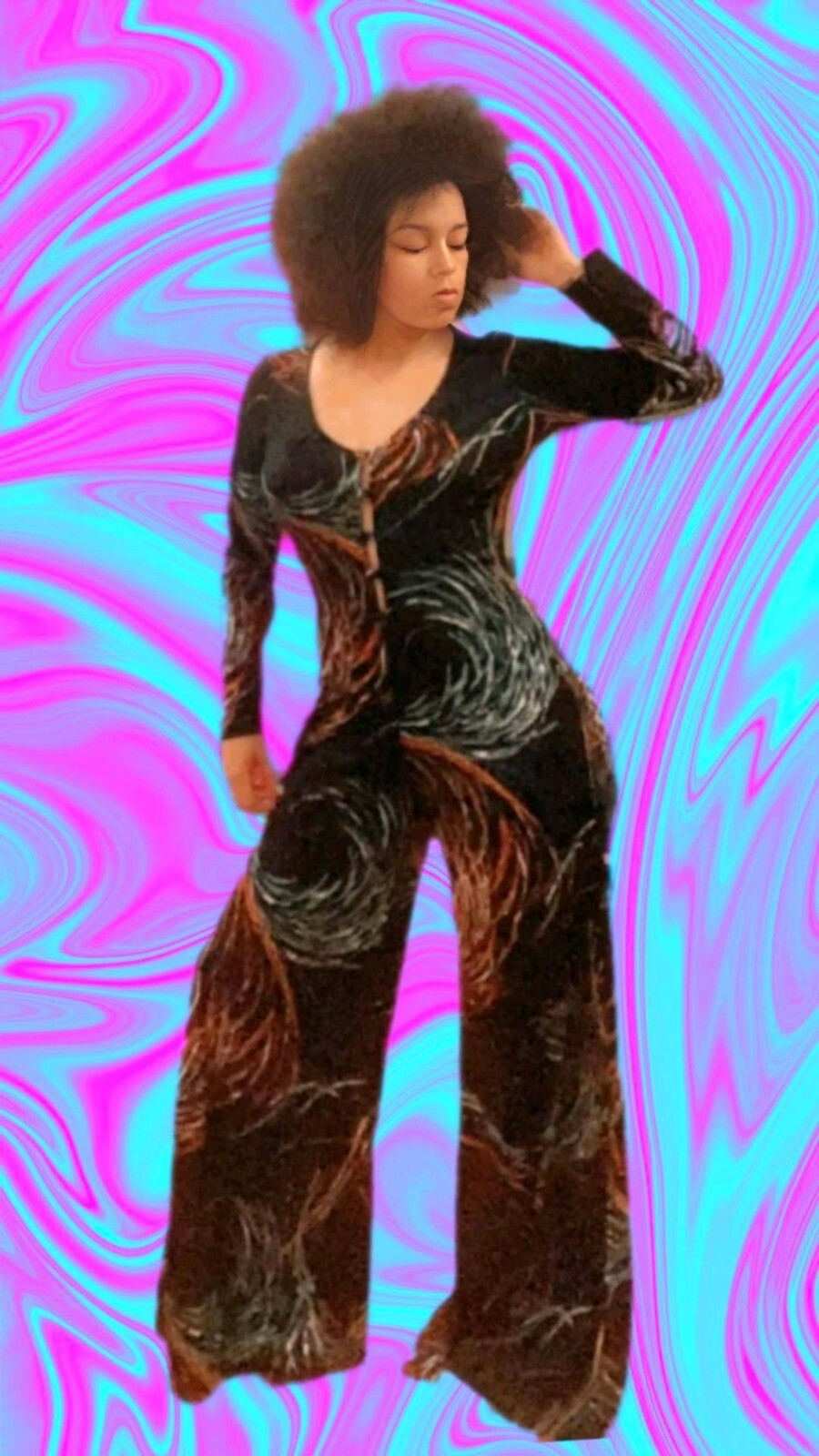 Rare Vintage 70’s New Leaf California Black Disco Long Sleeve Jumpsuit Playsuit