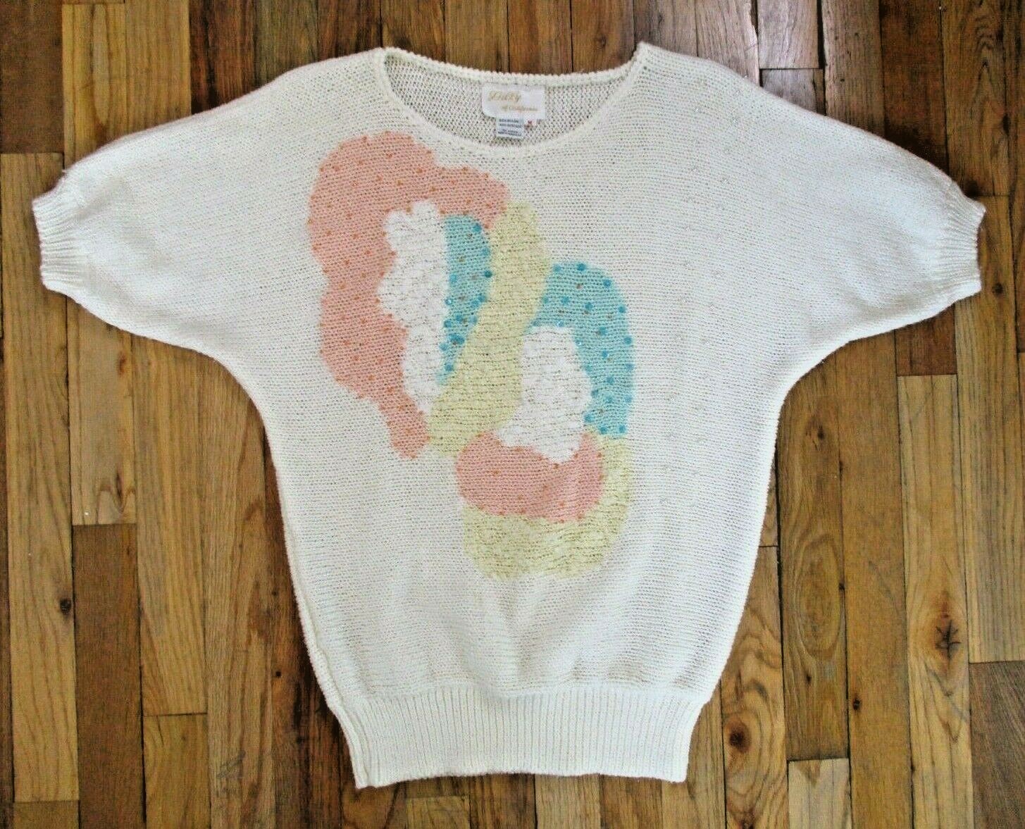 Lilly of California Sweater Vintage Spring Summer Pastel Short Dolman Sleeve M