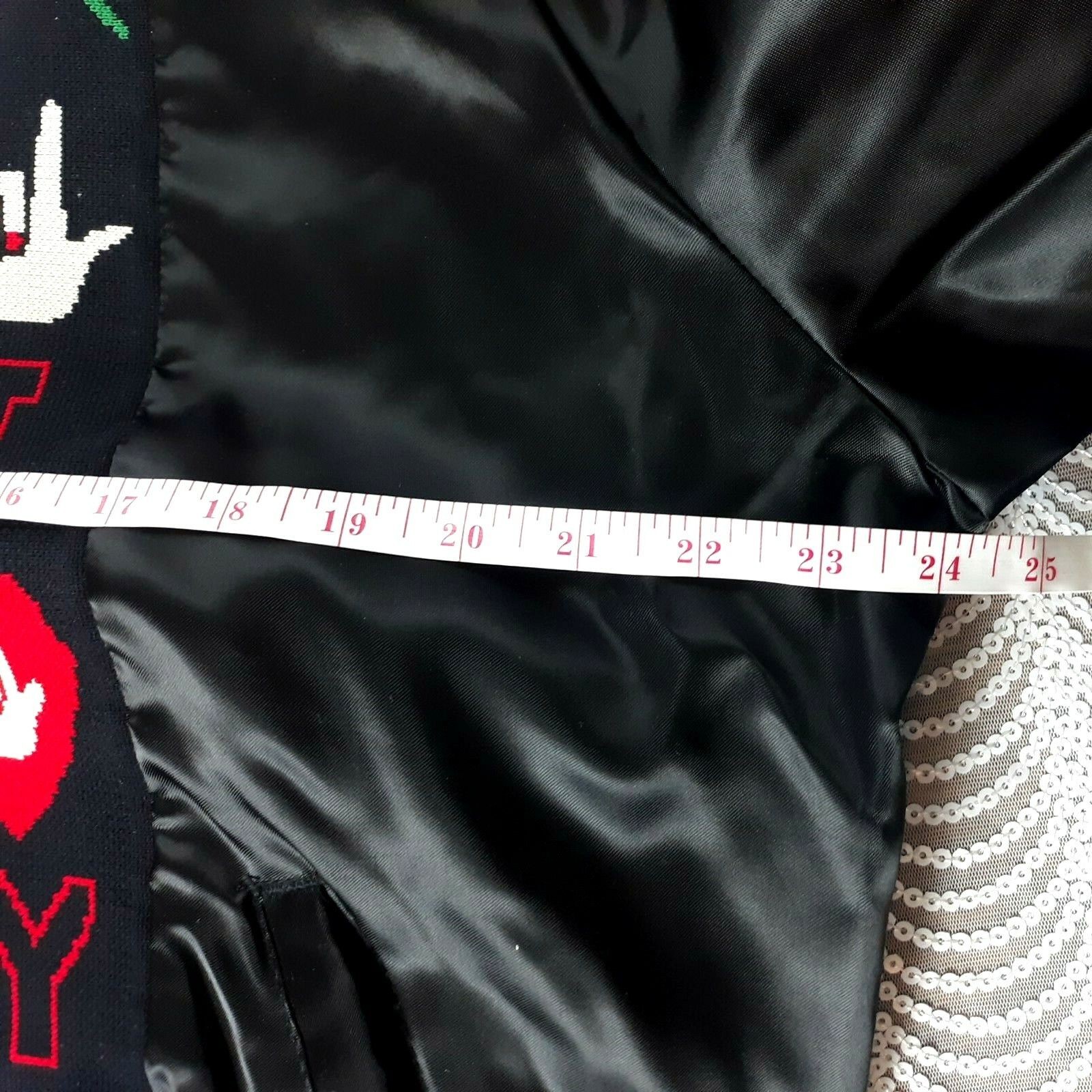 Vtg West Ark Satin Embroidered Rose Love Sign Bomber Jacket Size L Black Hippie