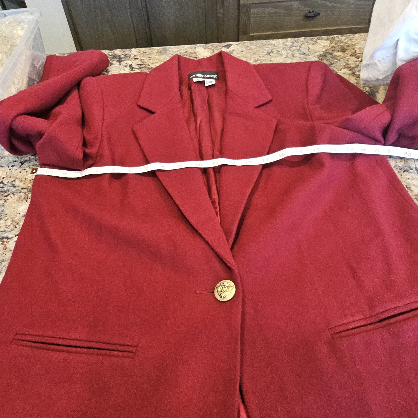 Sag Harbor Burgundy Wool Blend Blazer Women’s Size 12 Gold Crest…