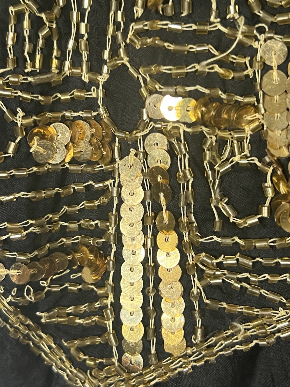 VNG Gold And Black Glass Beaded Vest Silk Flapper Retro 70s