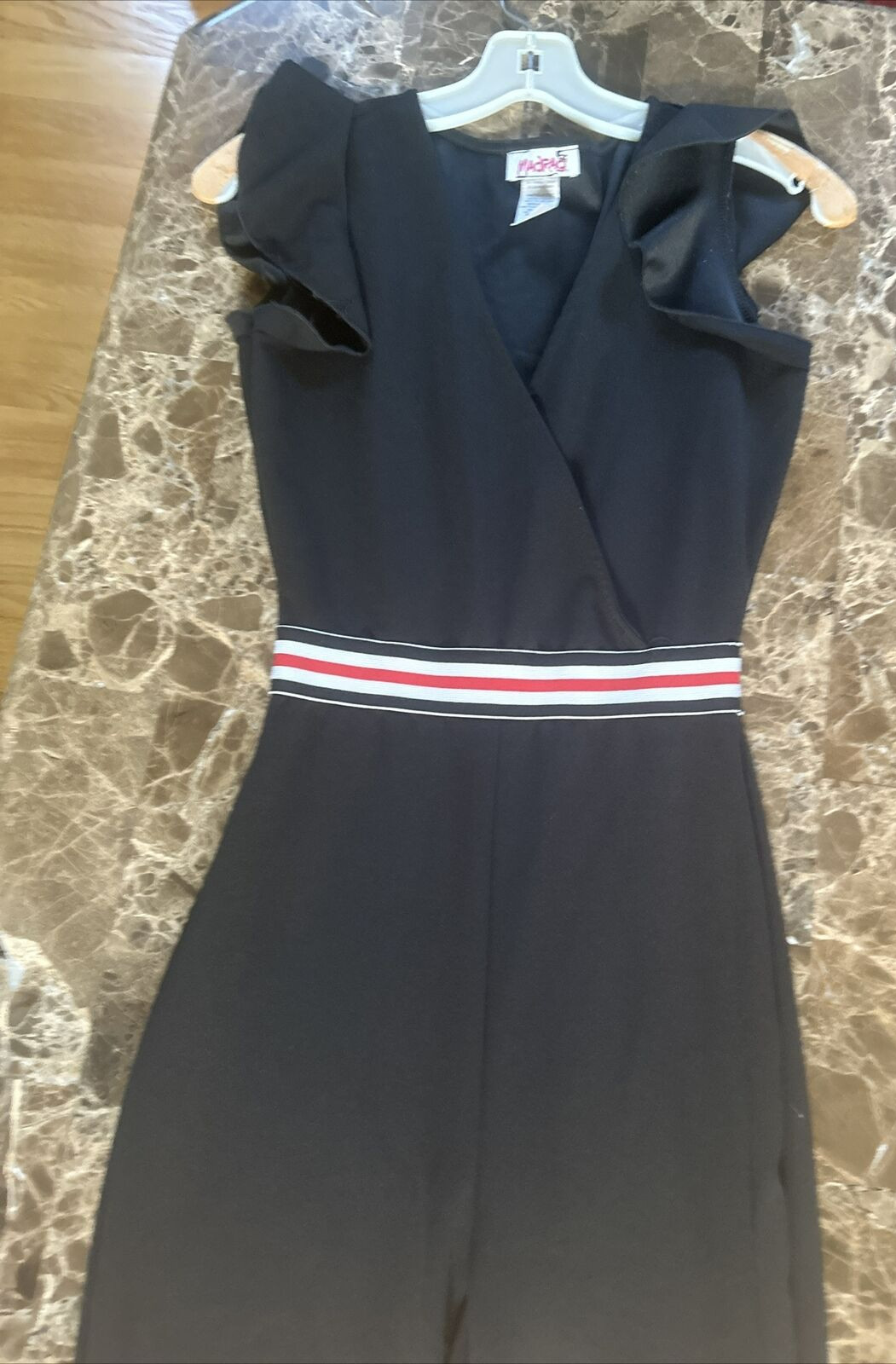 Vtg 70s Campus Casual Black Jumpsuit Romper Wide Leg Bell Bottom SZ S