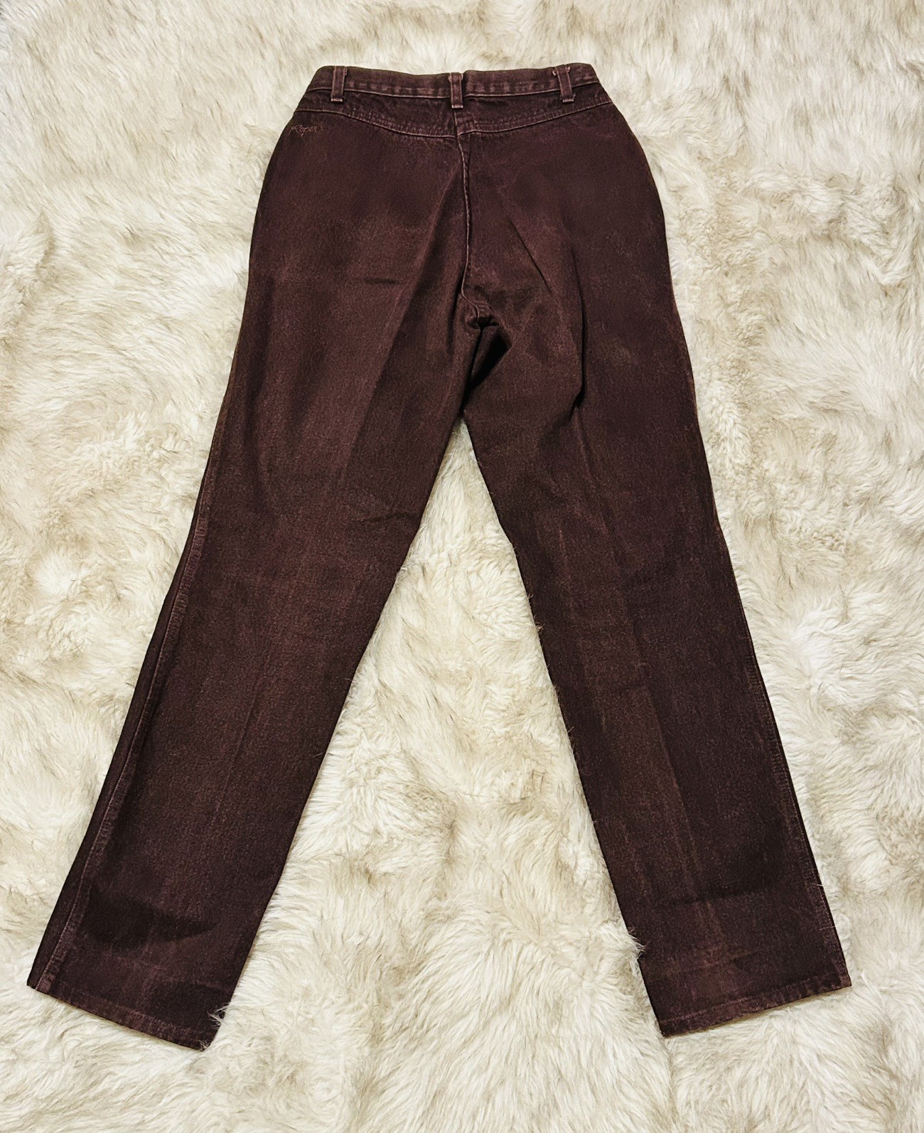 VTG 80s Roper Multi Yoke Pocketless Maroon Western Jeans Sz 11 W26 USA Tag