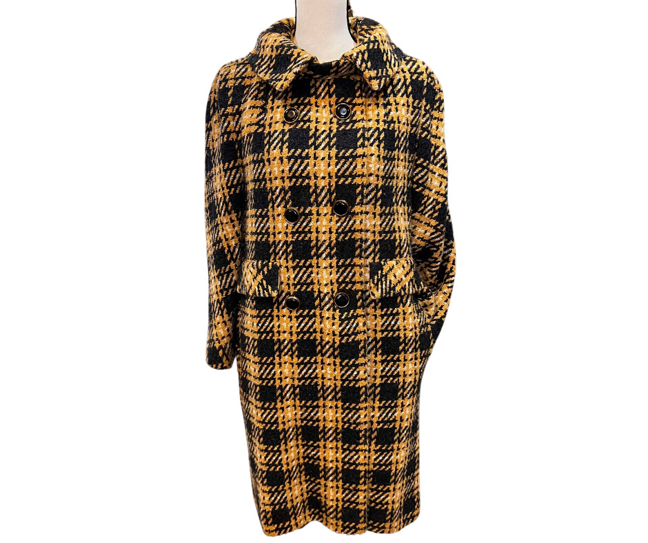 Vintage 1950s Bromleigh New York Designer Black Plaid Wool Jacket Size Medium