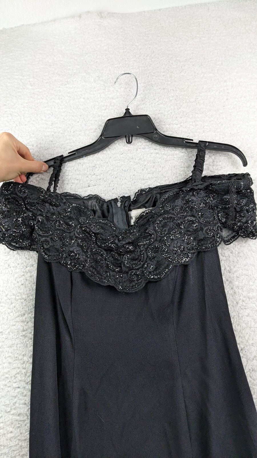 VTG HW Collections Dress Size 6 Black Evening Dress Sequin Bead Lace MADE USA