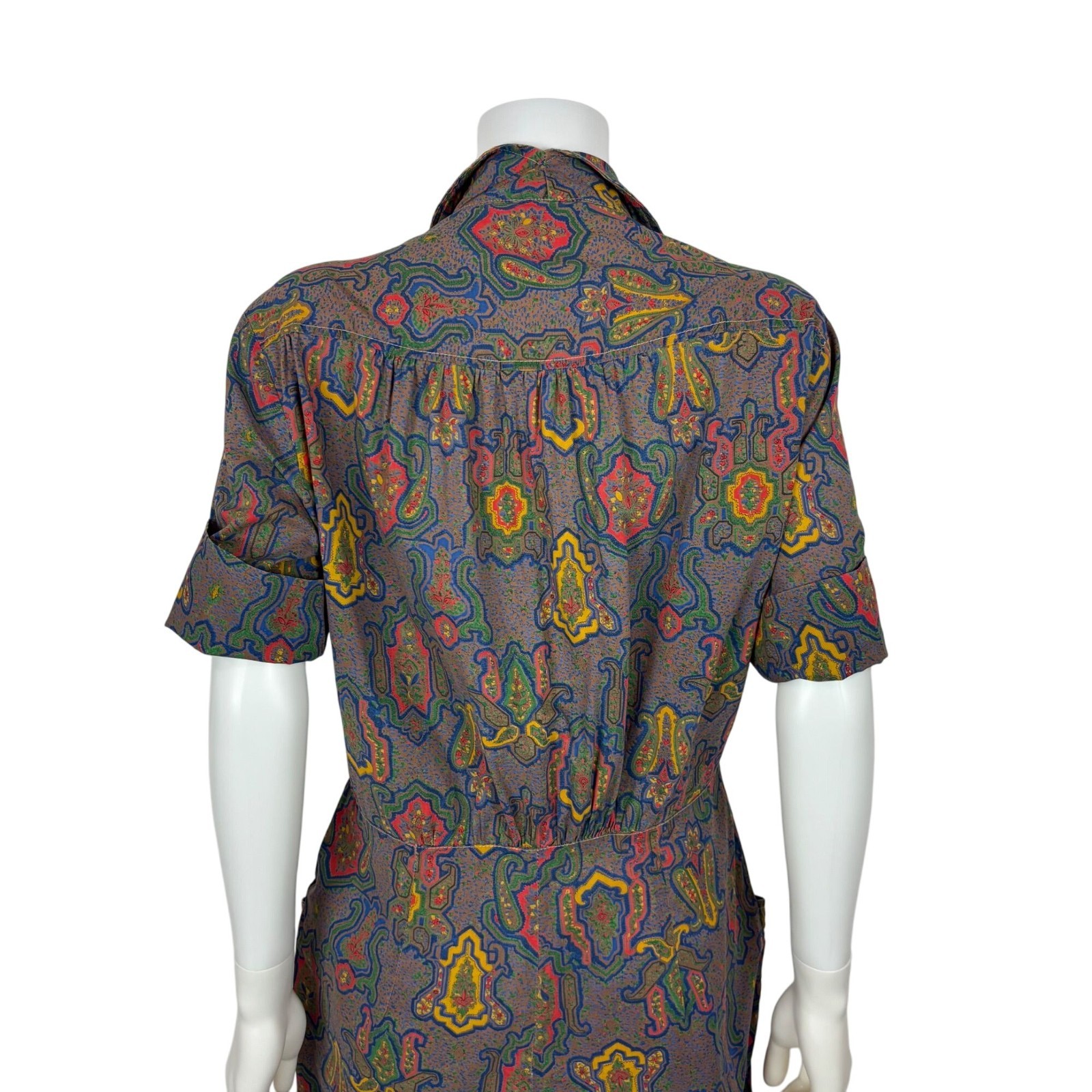 Vintage 50s Jumpsuit Womens L AS IS Multicolored Pattern Cotton Zip Up Casual