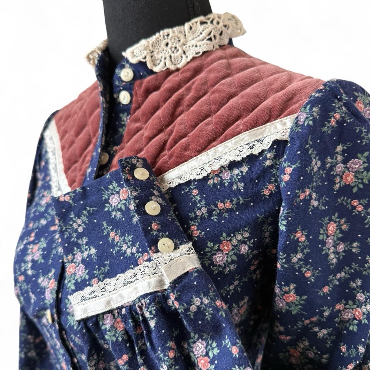 Vintage Gunne Sax Floral Prairie Maxi Dress Lace Trim Cottagecore -70s–early80s