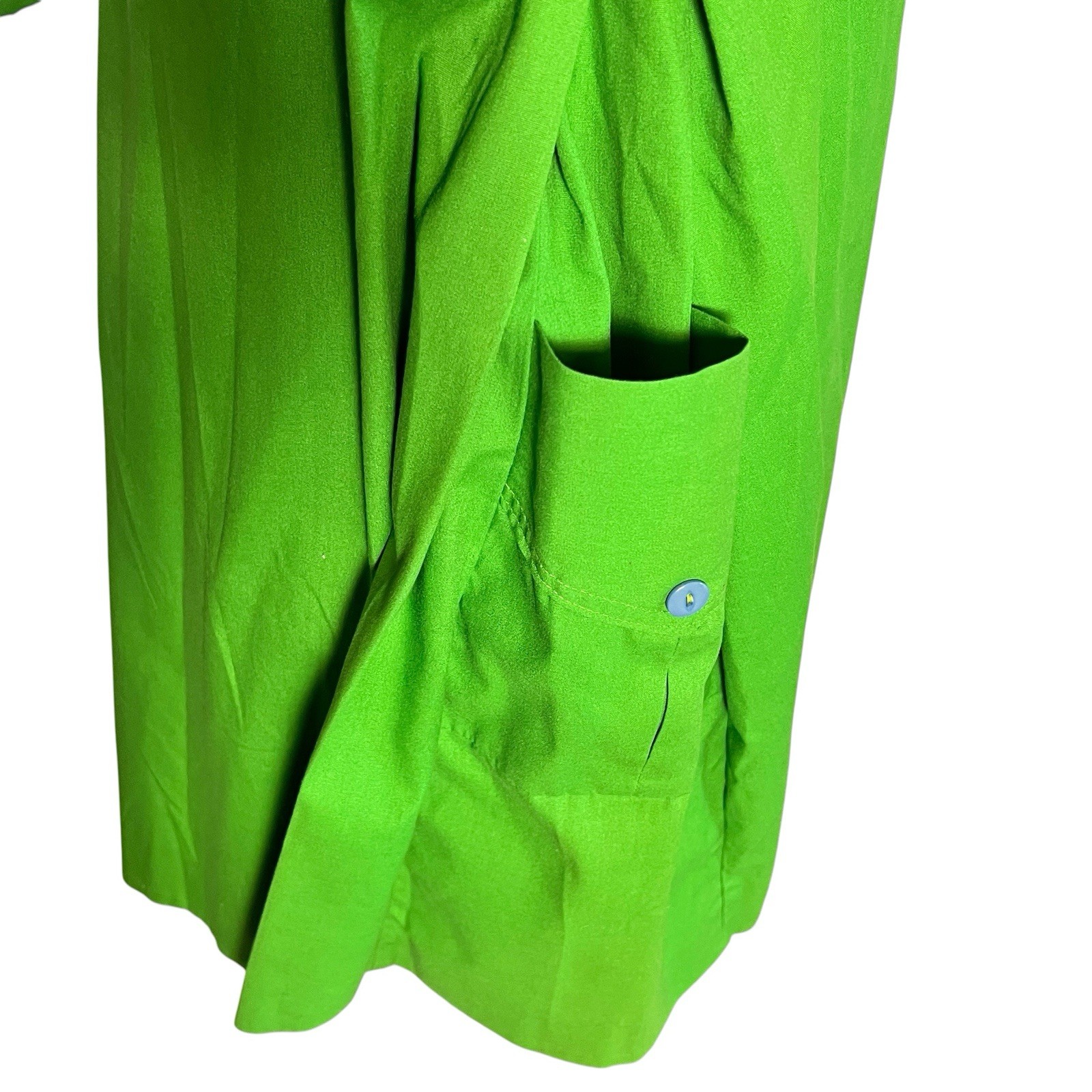 Vtg 1980s Alan Kan Green Shirt Dress Belted Button Front Pockets A-Line Mod M/L