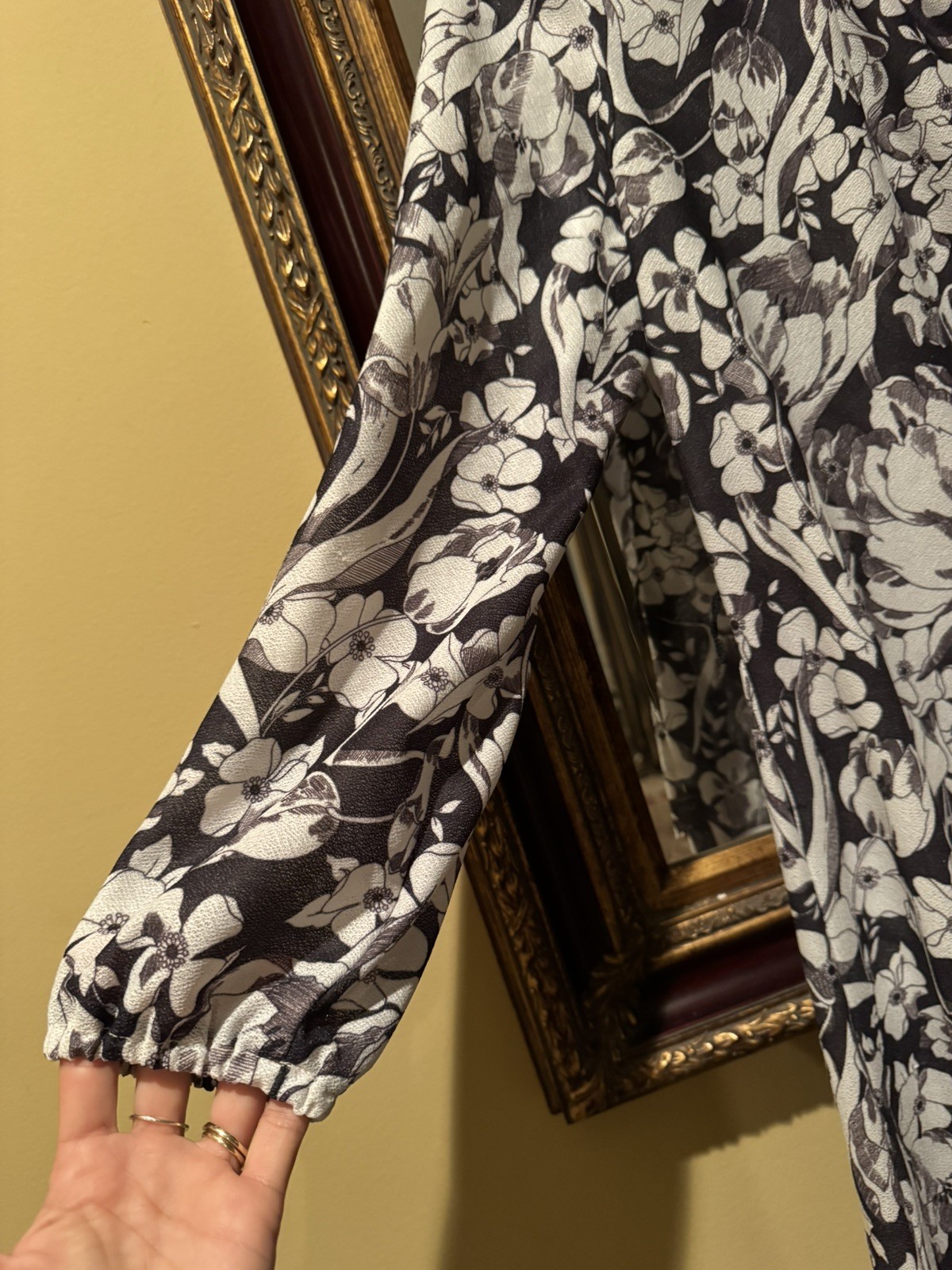 Vintage Nelly Don Shift Dress Black & White Floral Midi Back Zip w/ belt-Size18