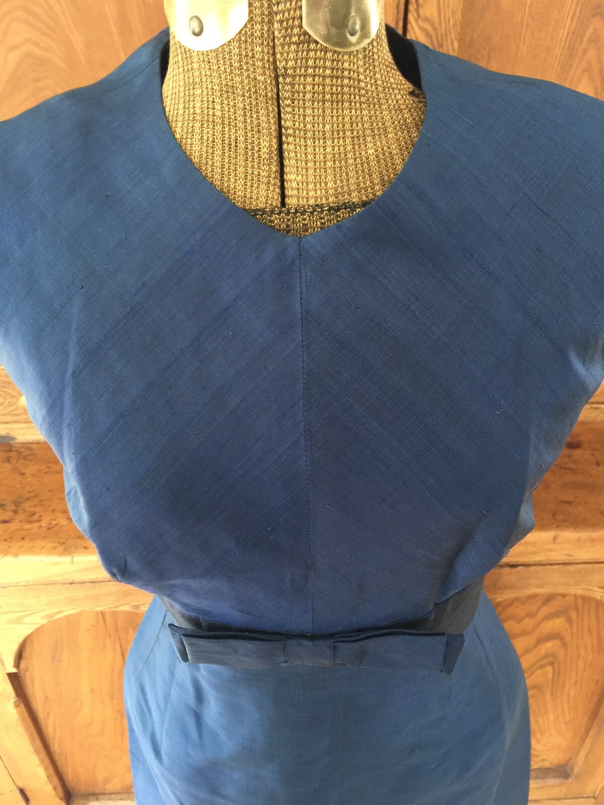 Vintage 50s 60s blue silk sheath pencil dress green turquoise jacket XS 4 6