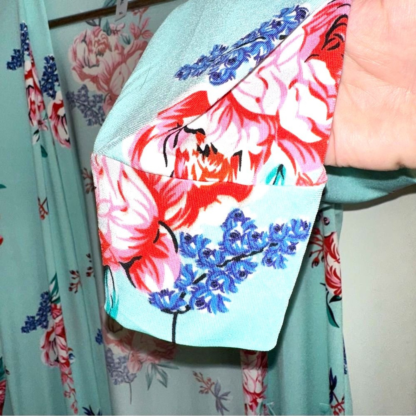 Tickled Teal floral open front cardigan with pockets women XL
