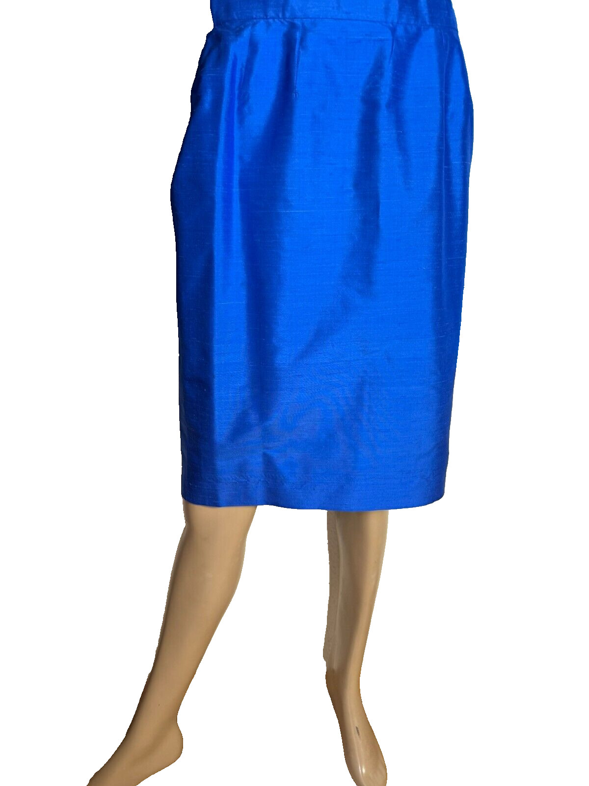 Vintage Silk Costume Royal Blue 38 40 Blazer Coat Jacket Pencil Skirt 80s 90s