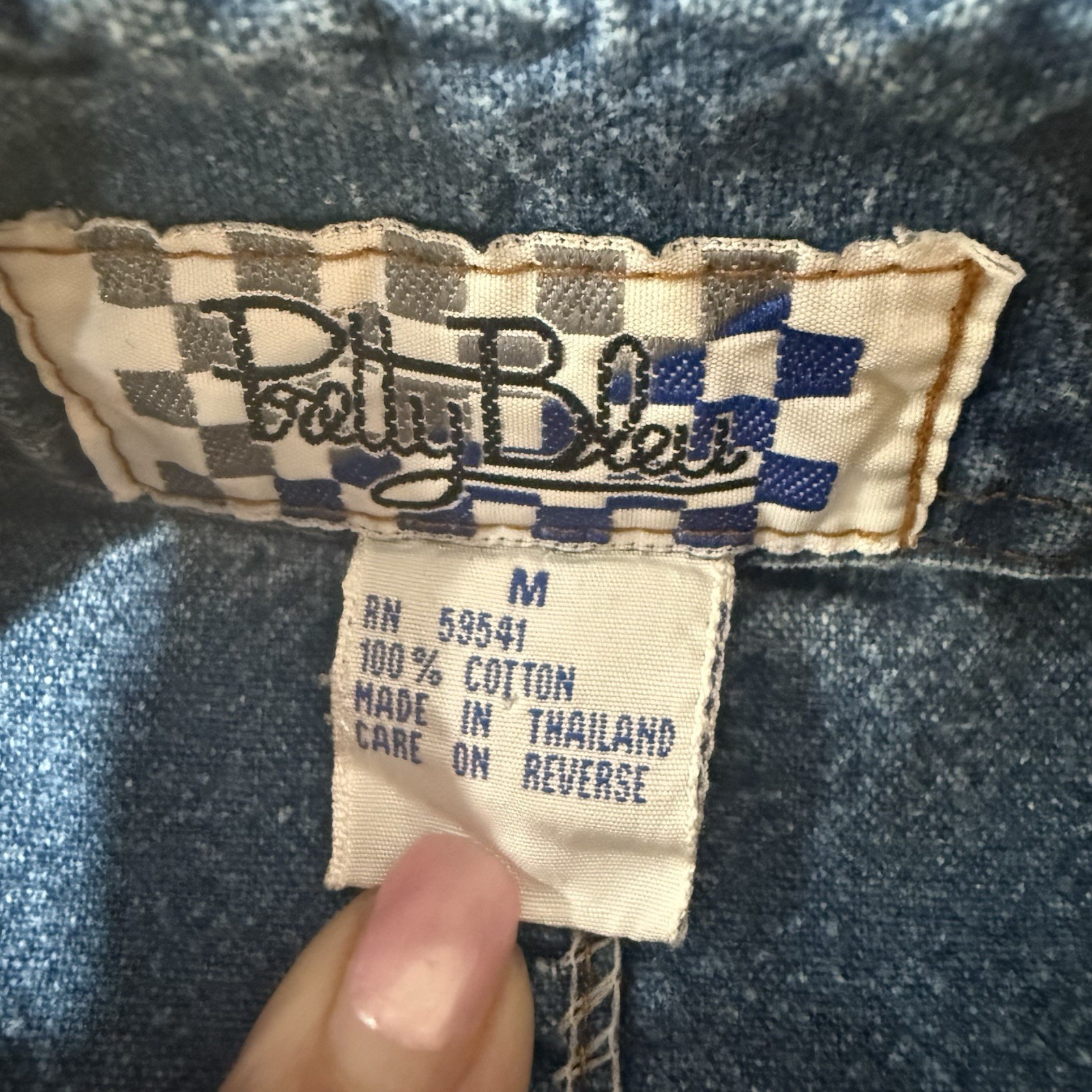 VTG Pretty Bleu Womans Floral Embellished AcidDenim WashWestern RetroTop M