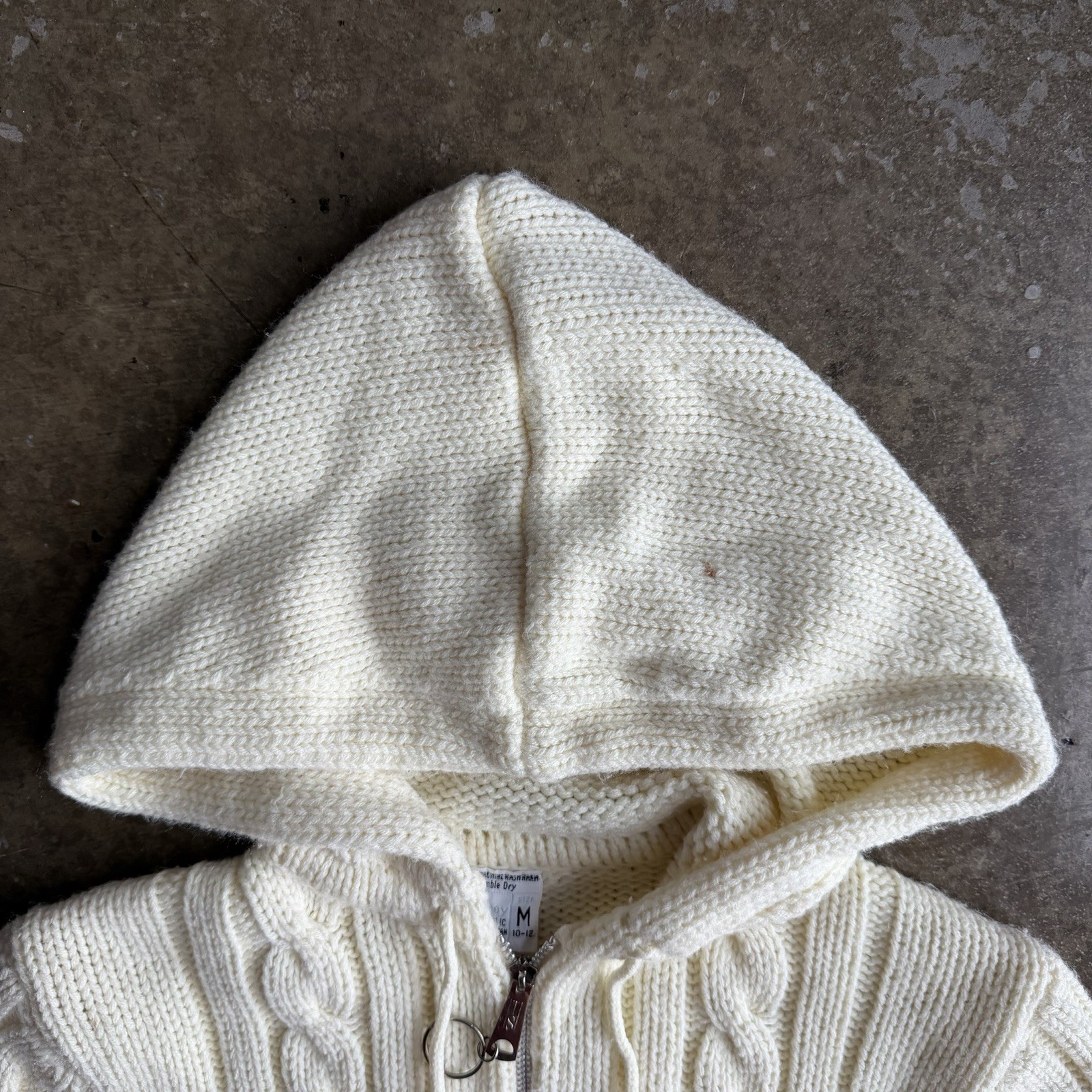 Vintage 80’s JC Penney Cream Cable Knit Acrylic Zip Drawstring Hoodie Women’s XS
