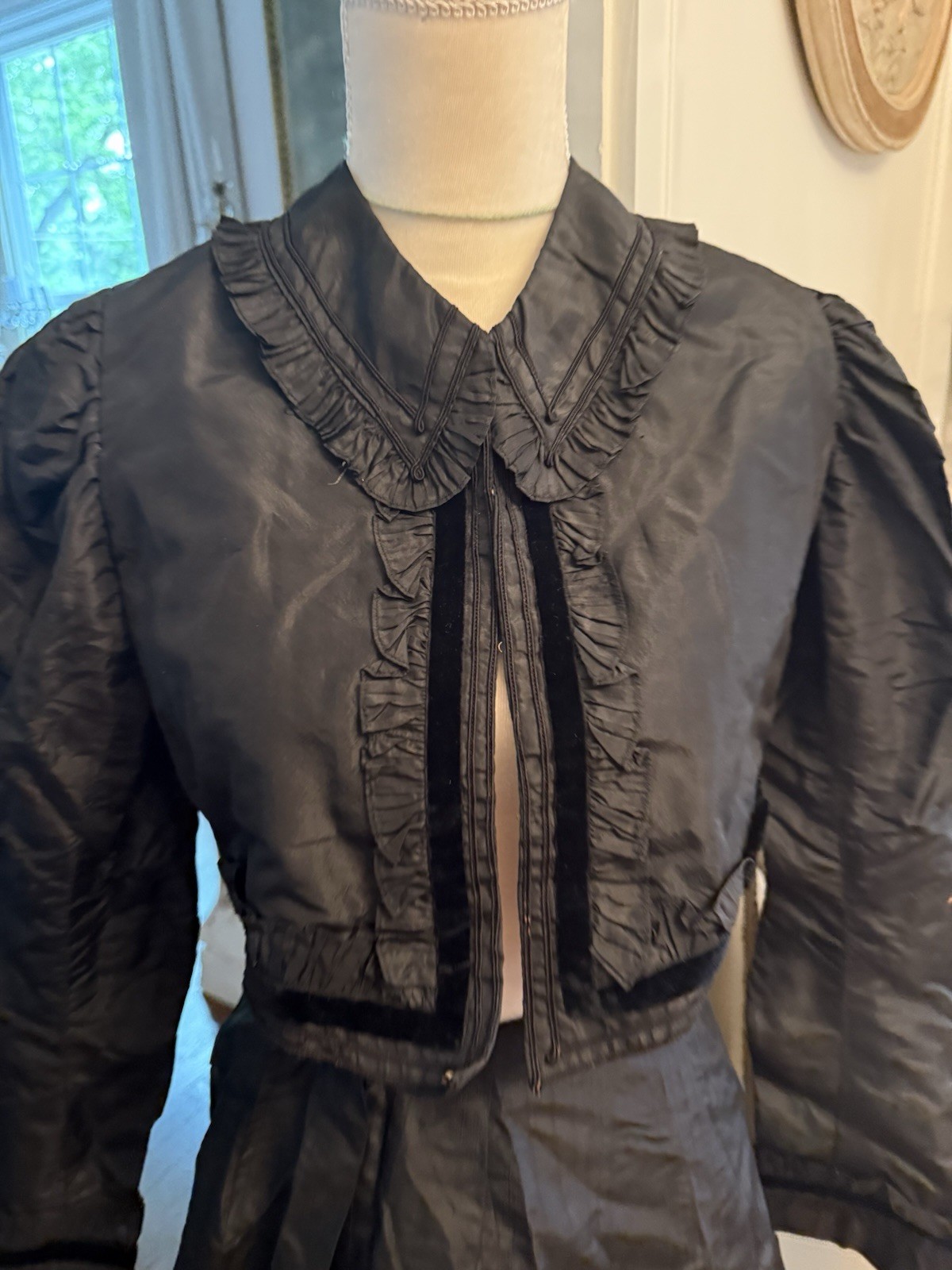 Antique Victorian Edwardian Skirt Dress Shirt Black Mourning Clothing Women Vtg