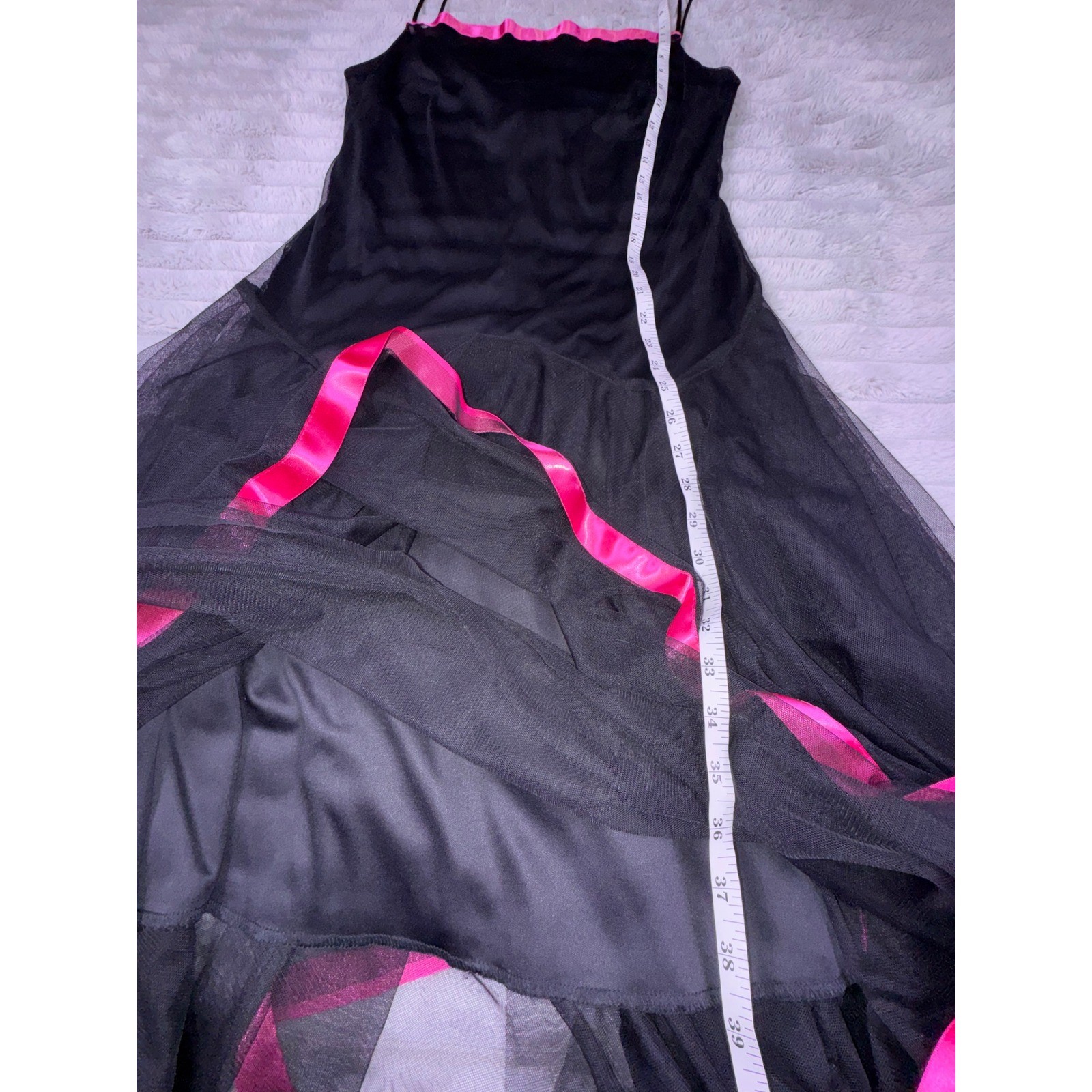 Kiki USA Womens XL Vintage Y2K Black Pink Tulle Drop Waist Handkerchief Dress
