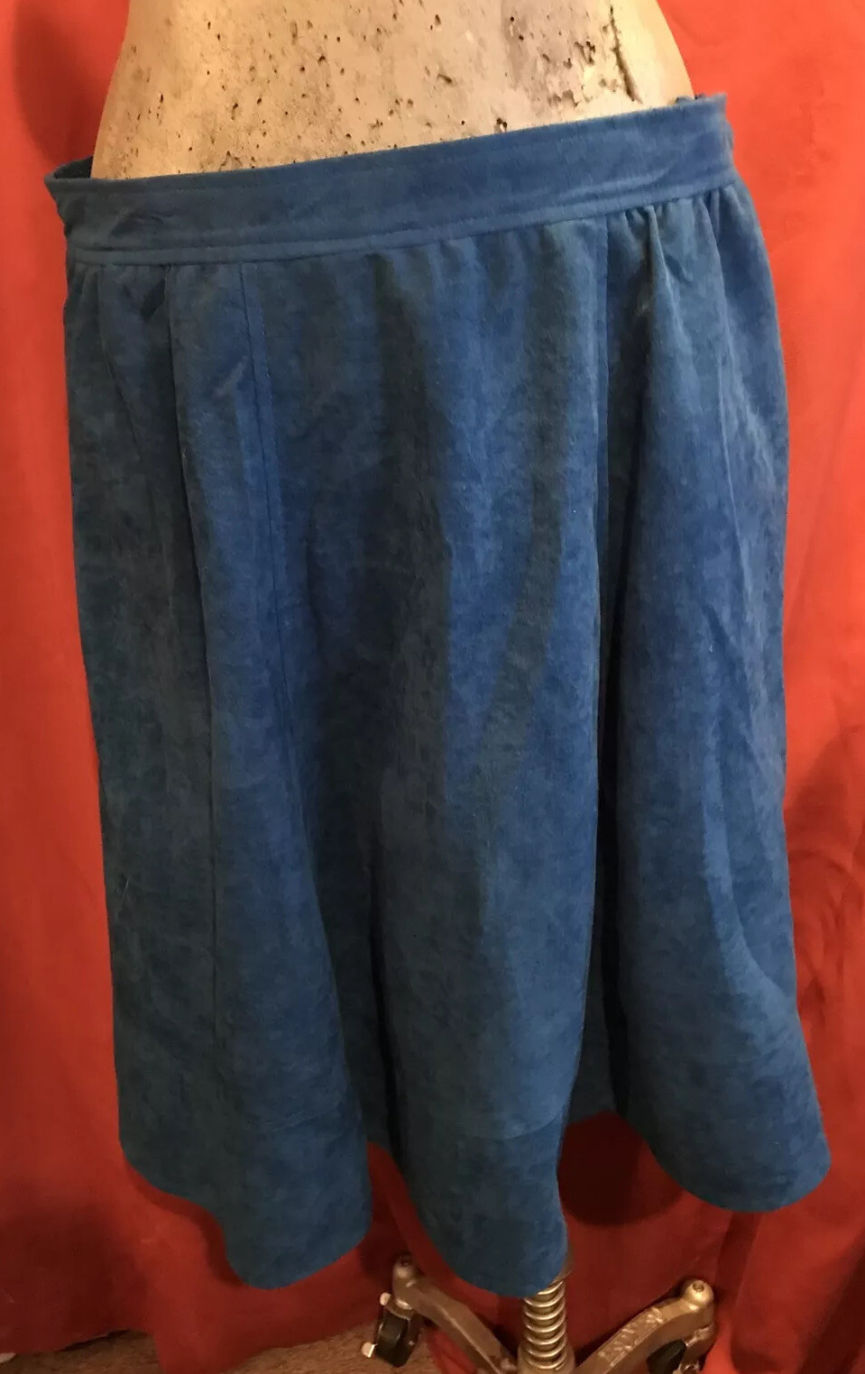 VTG 80s JO HARDIN Skirt Blazer Jacket Blue Faux Suede / Faux Leather Size Large