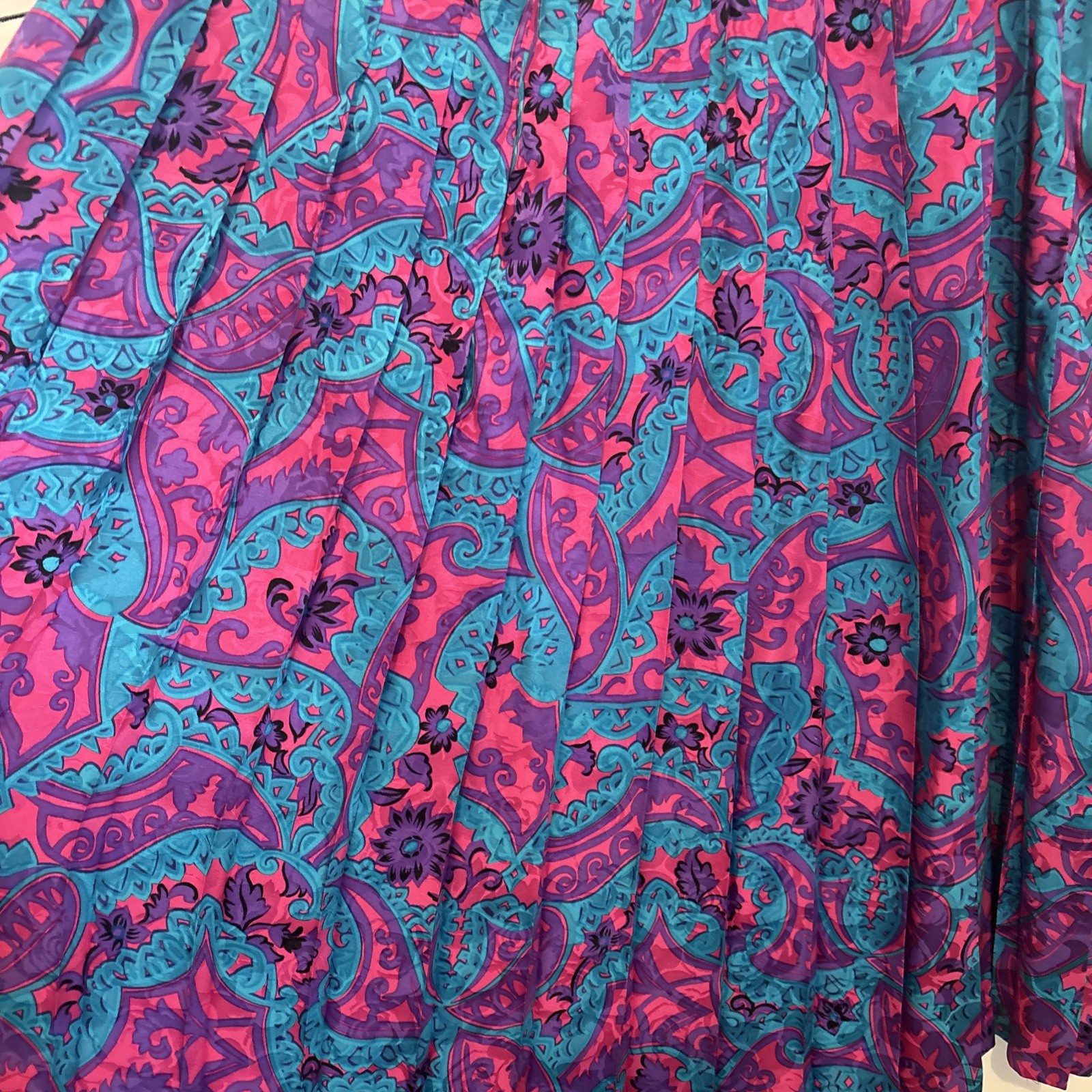 80s Vtg 100% Silk Skirt By Anne Crimmins For Umi Collections Teal/pink Sz 14