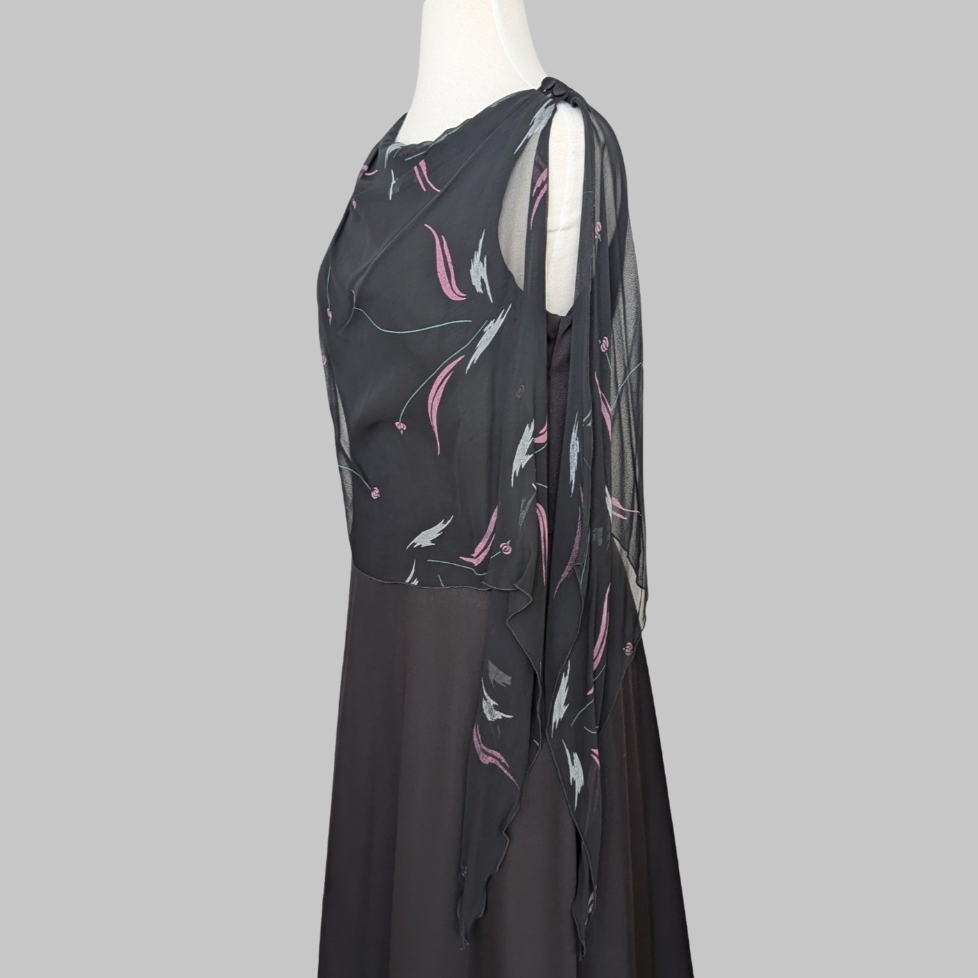 Vintage 70s Draped Disco Goddess Dress Sheer Overlay Evening Gown