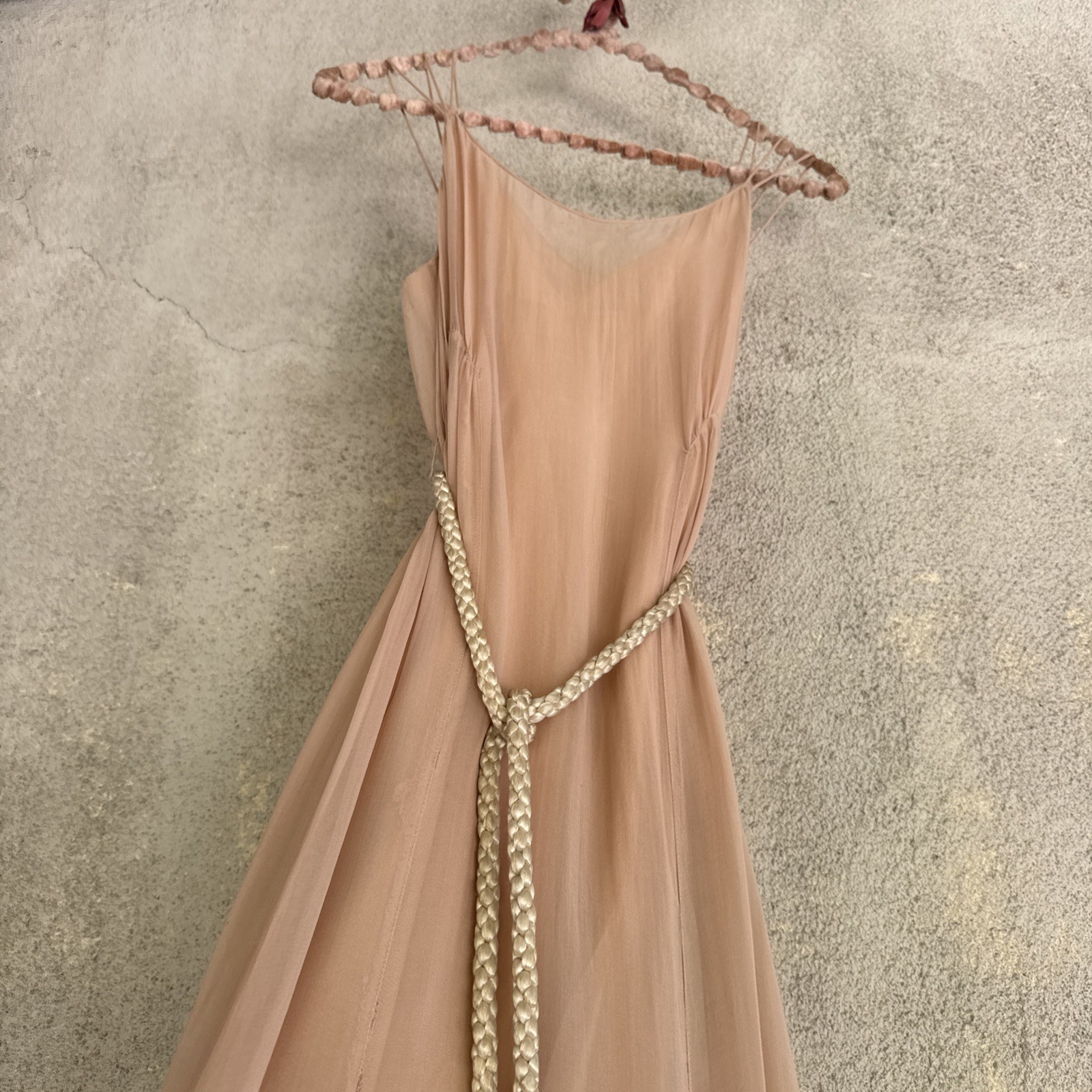 Vintage 1930s Lightest Pink Silk Chiffon Gown Triple Strap Maxi Fairy Dress