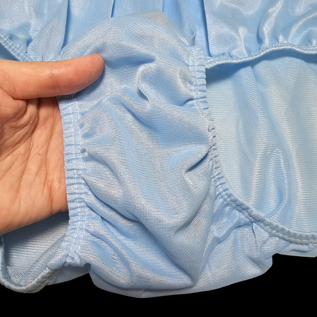VTG Sheer Nylon Panty Granny Blue Double Gusset Sheer Brief Sz. 10-11 Hip 48-52″