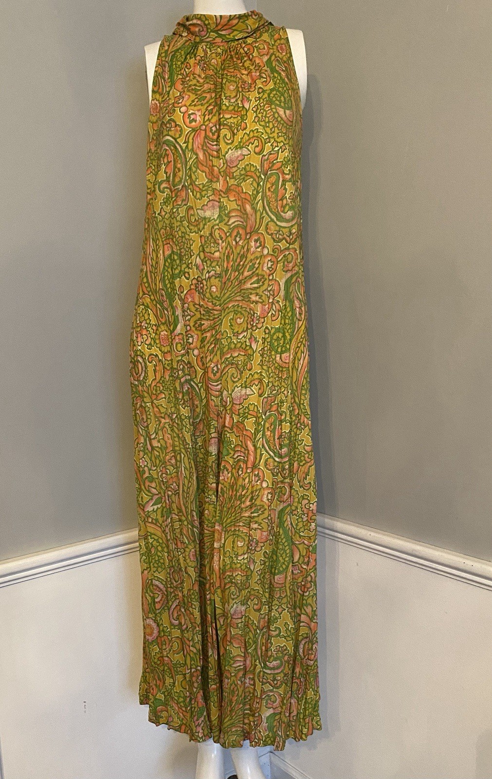 Vintage Womens Jumpsuit Wide Leg Mod Disco Boho Paisley Sleeveless Hippie Size M