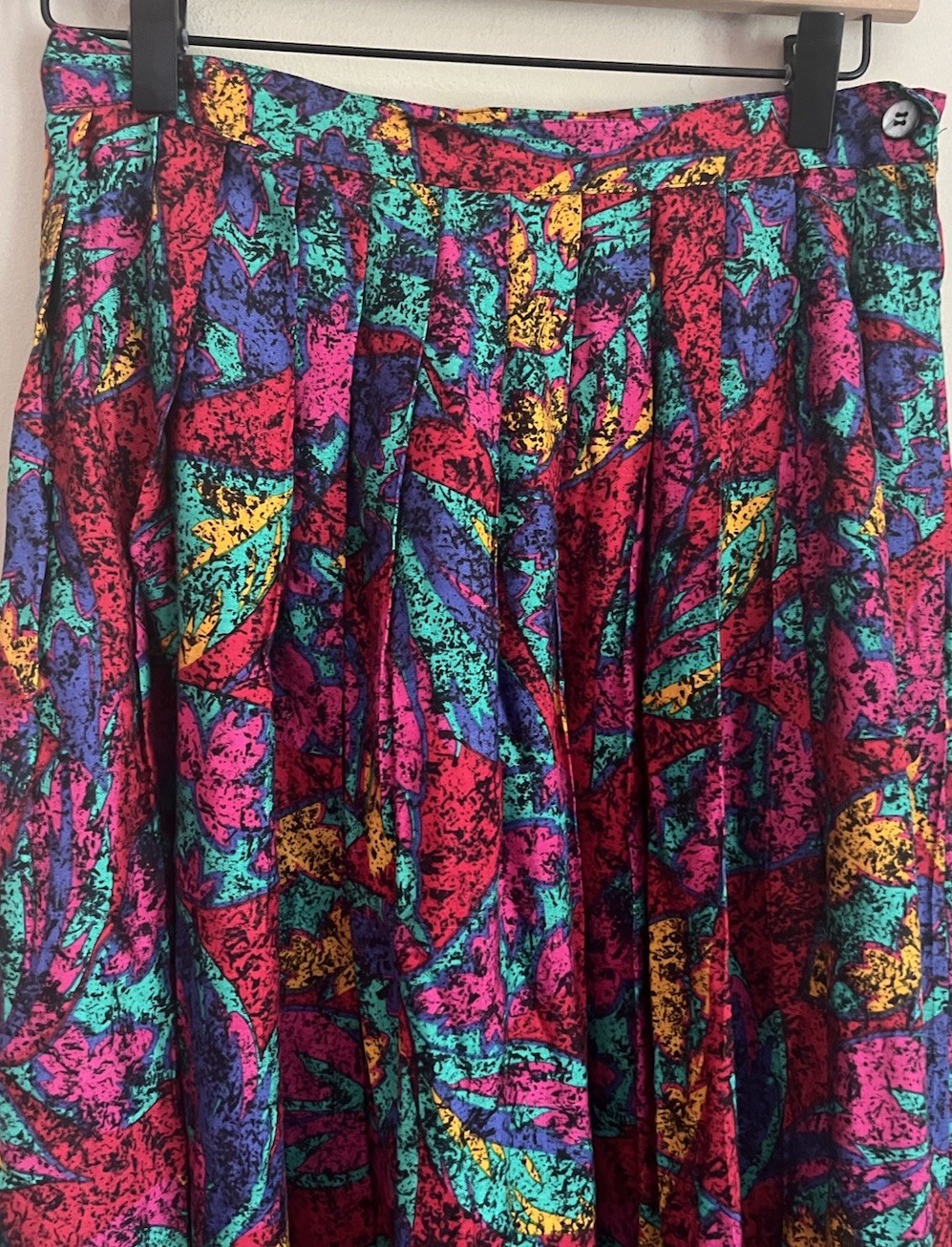 VIntage Skirt Full Pleated 80s 90s Print Rayon Womens Size Small Secretary