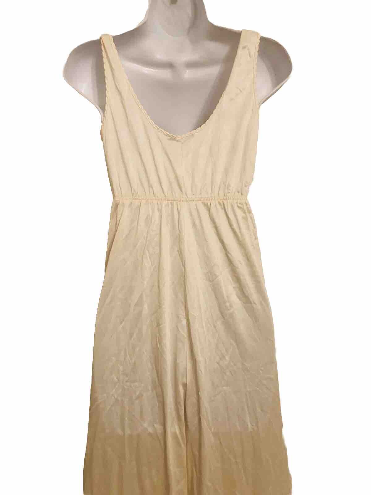VTG Keynote Long Ivory Nightgown Made In UK Sheer Nylon Mesh Lace US S UK 10-12