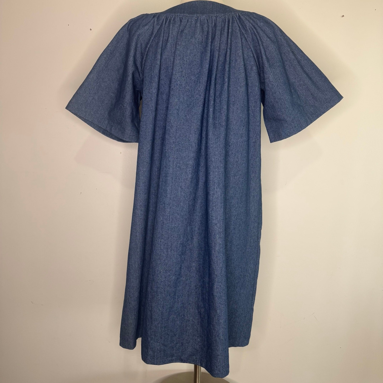VTG Handmade Cotton Denim Caftan Smock Mumu House Dress Size Small