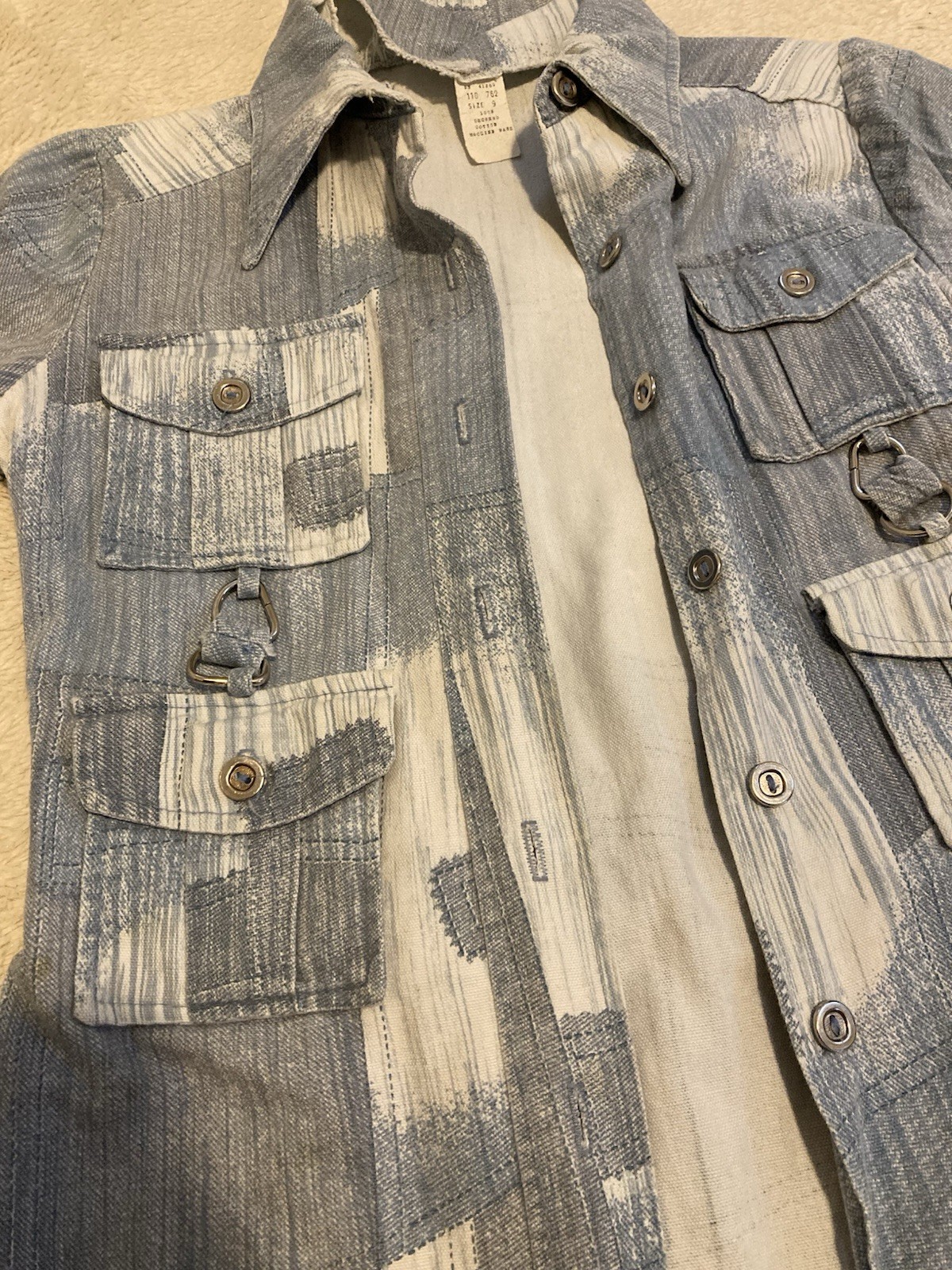 70s VTG Dagger Collar Safari Retro D-Ring Button Up Pocket Shirt Jacket
