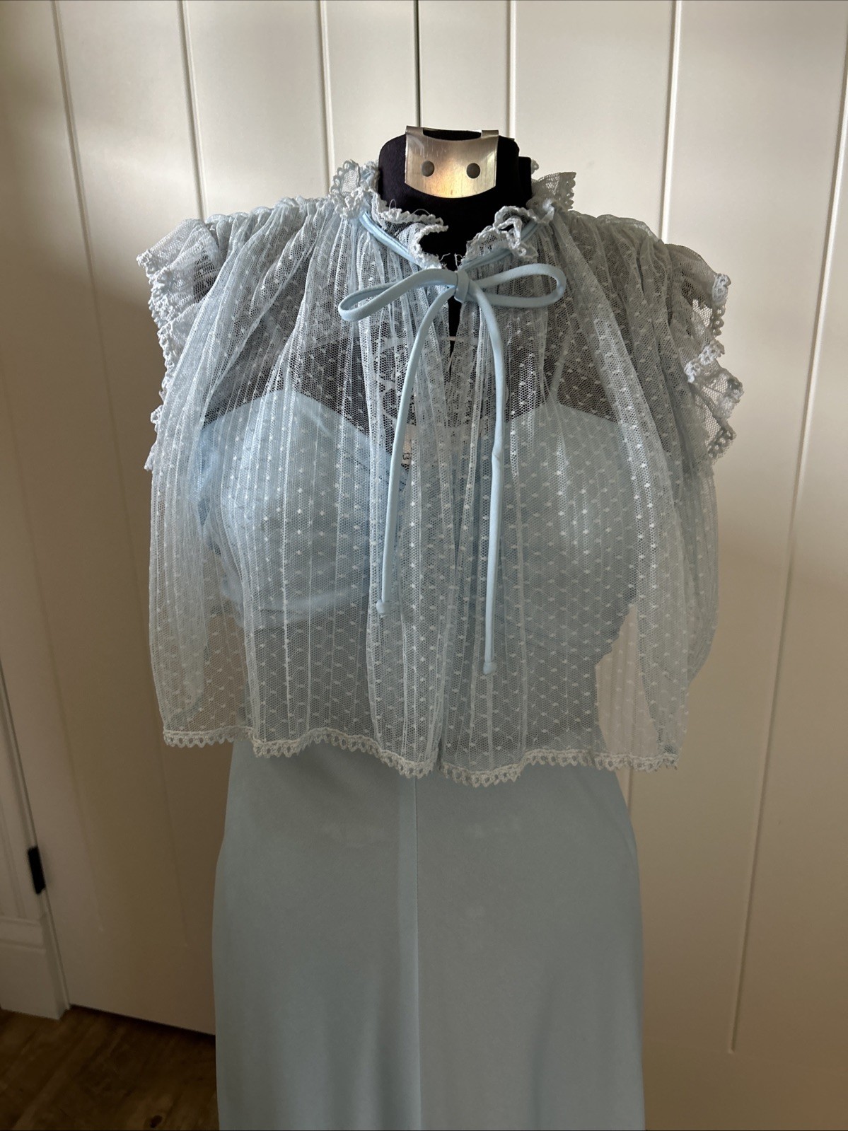 Vintage 1970’s Junior XS Blue Dress With Spaghetti Straps And Lace Jacket
