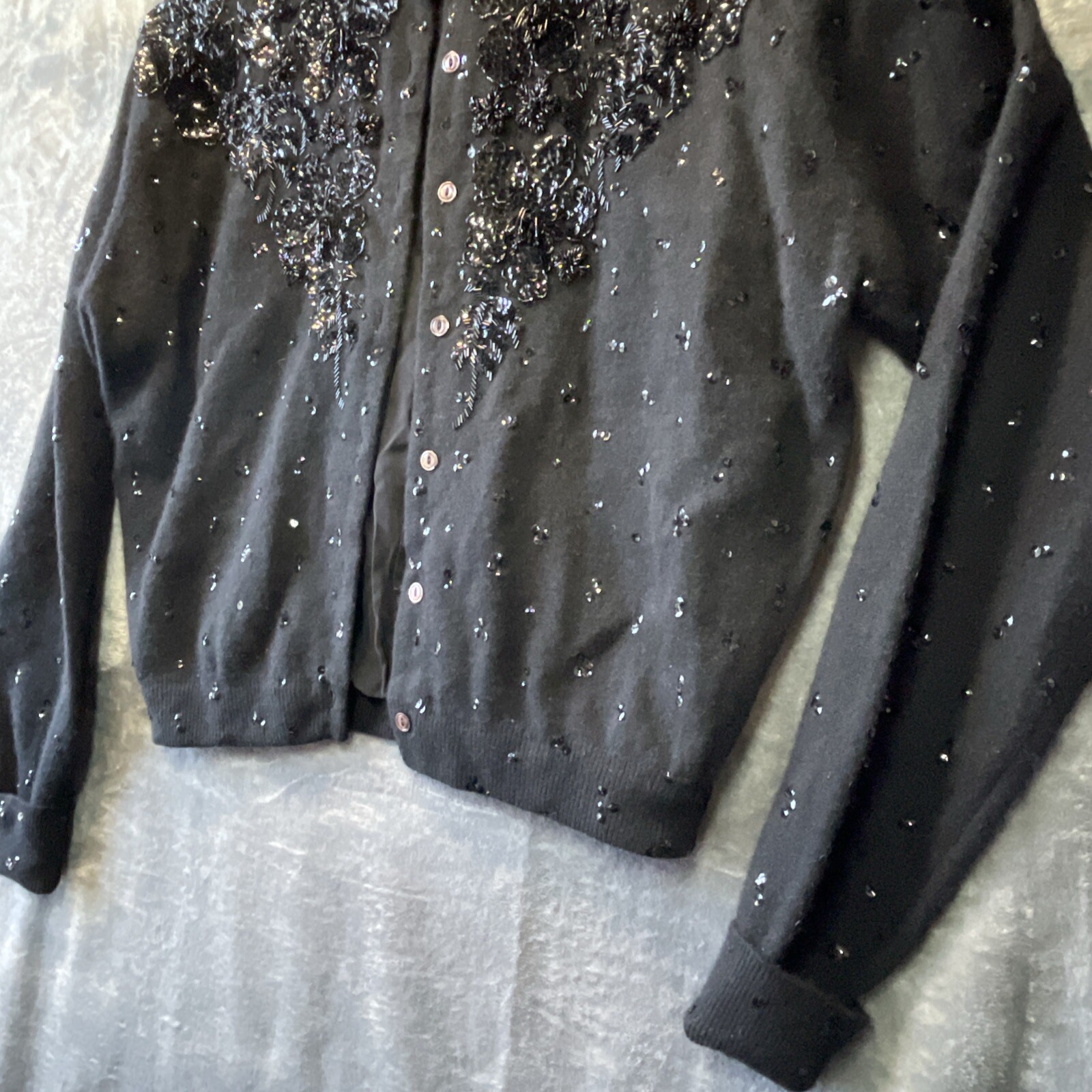 VTG Casmira Sequin Cardigan Sweater Sz 44 Classic Retro Pin Up Office Evening