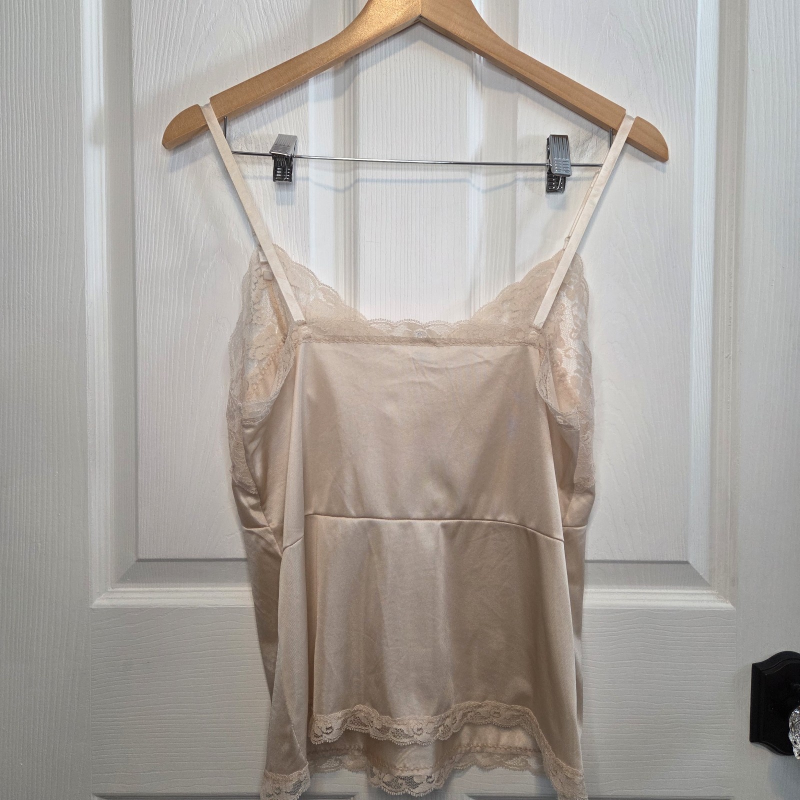 VTG Dawn To Dusk Satin Lace Trim Cami Ivory L USA Made Coquette Feminine
