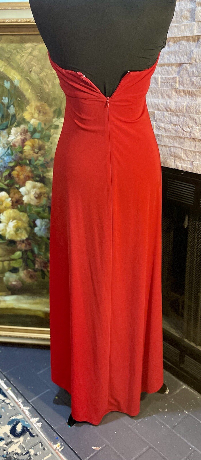 VTG De Laru Y2K Sexy Red Halter Dress Beading Rhinestone Size 8 A Line