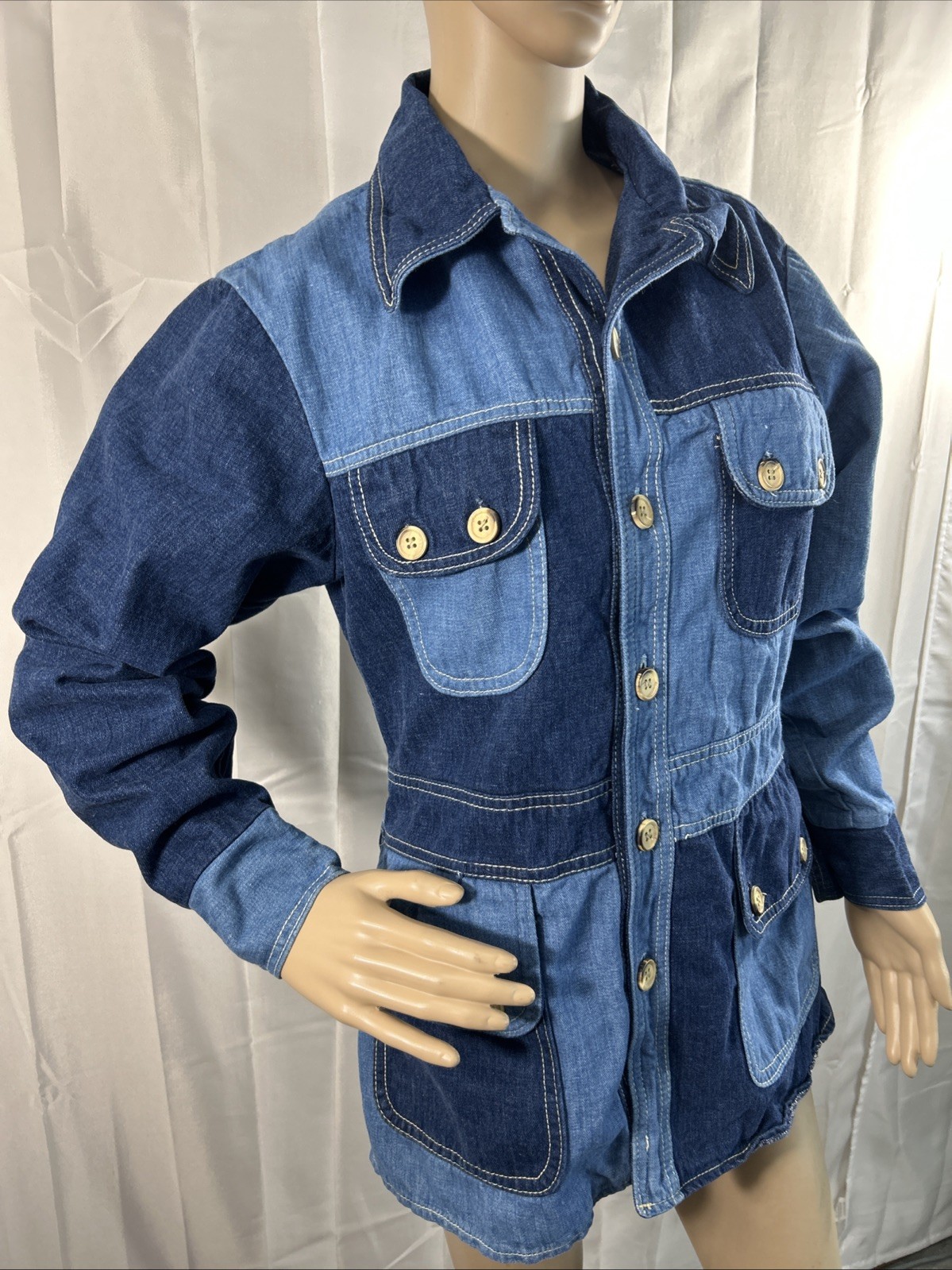 Vintage 1970s-90s Color Block Denim Farah boho Shirt Read M/L