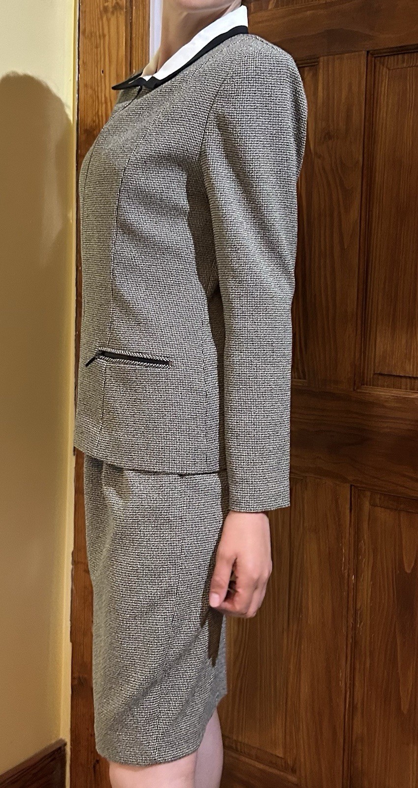 Vintage 80s Tweed Skirt Suit S/M Geek Chic Corporate Goth Editorial Career Wear