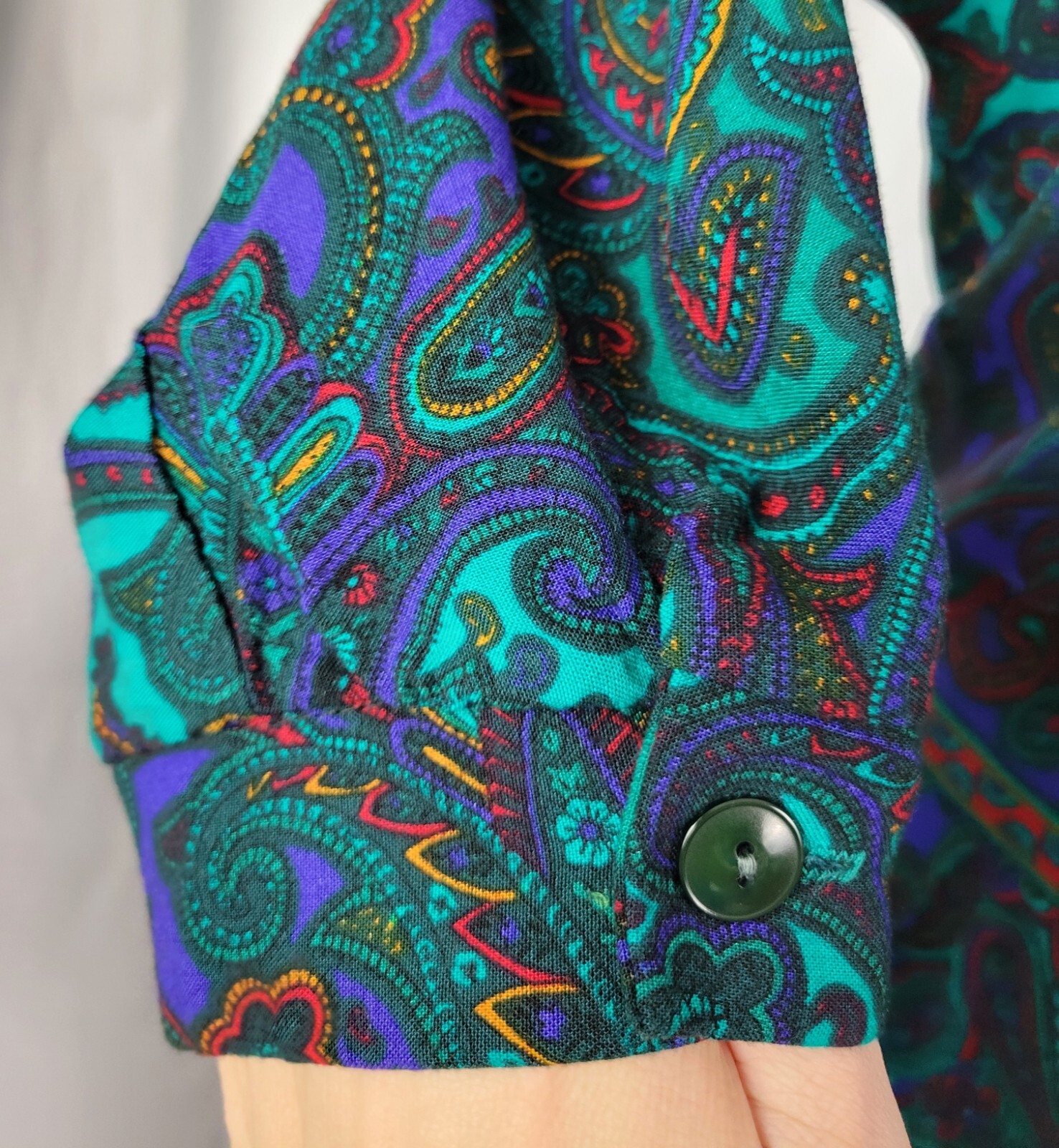 Vintage VLP Petites Green & Purple Paisley Blouson Secretary Dress SIze 8