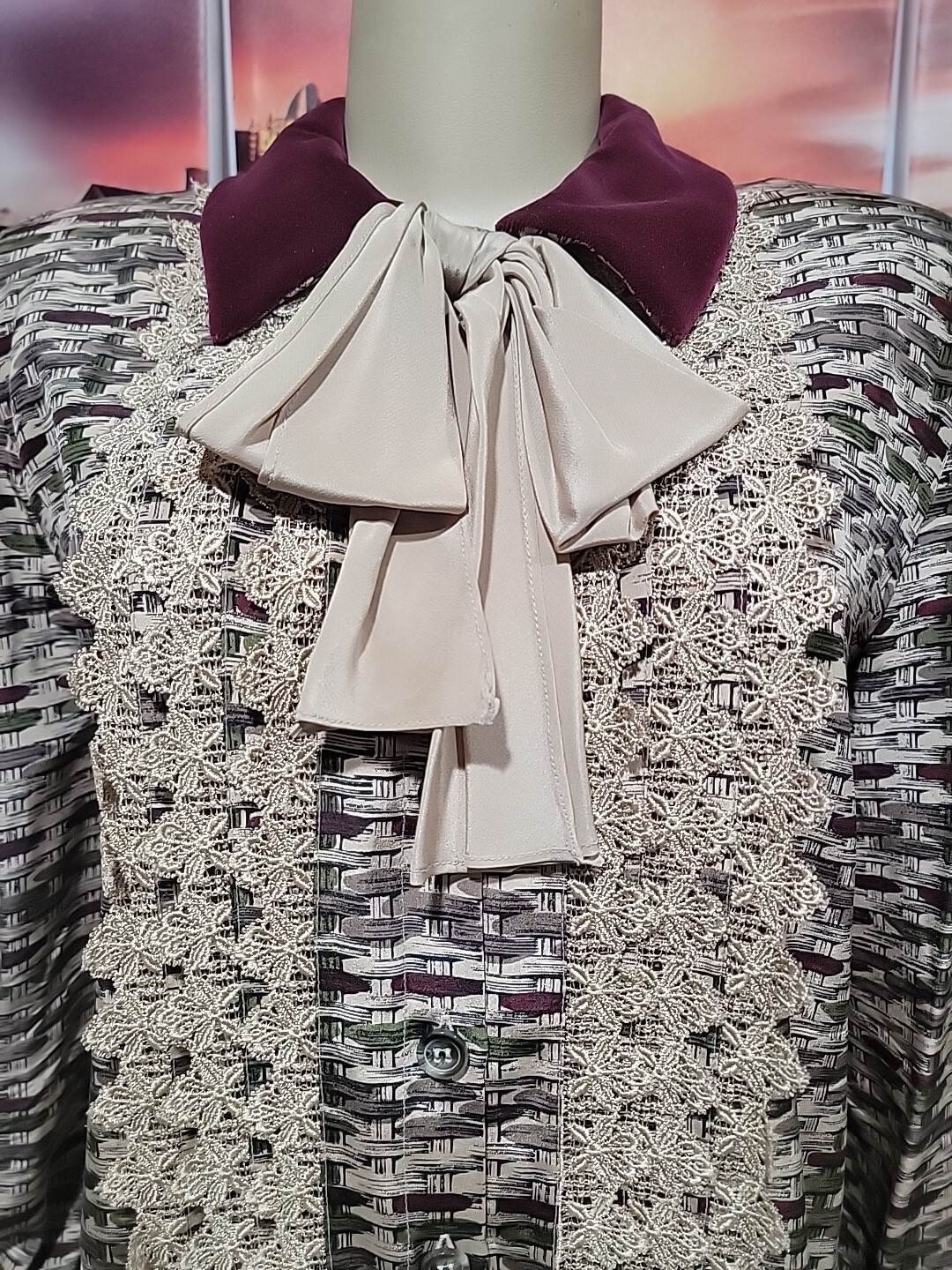 OSCAR DE LA RENTA, MISS D Vintage 2PC Blouse & Skirt 12 Lace & Velvet Trim #11