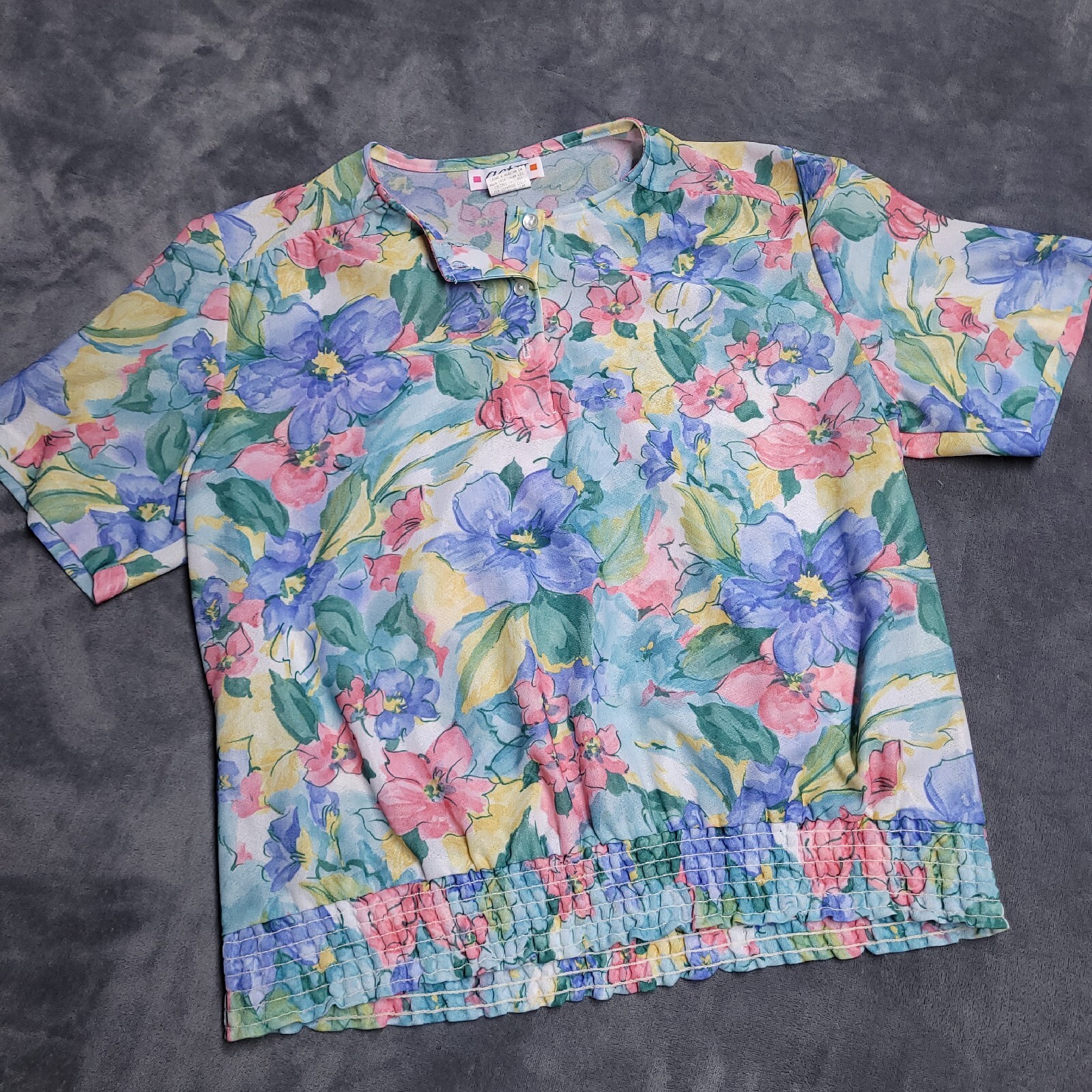 Vtg Act III Women’s Flower Petal Pastel Shirt Tropical Floral Top Size L Elastic