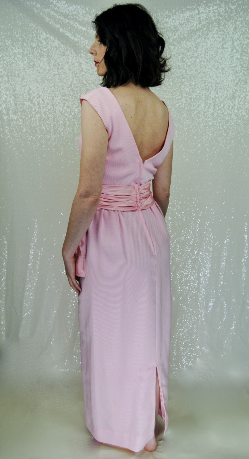 1960s Vintage Jay Herbert of California Pink Formal Gown with Satin Sash – Sm