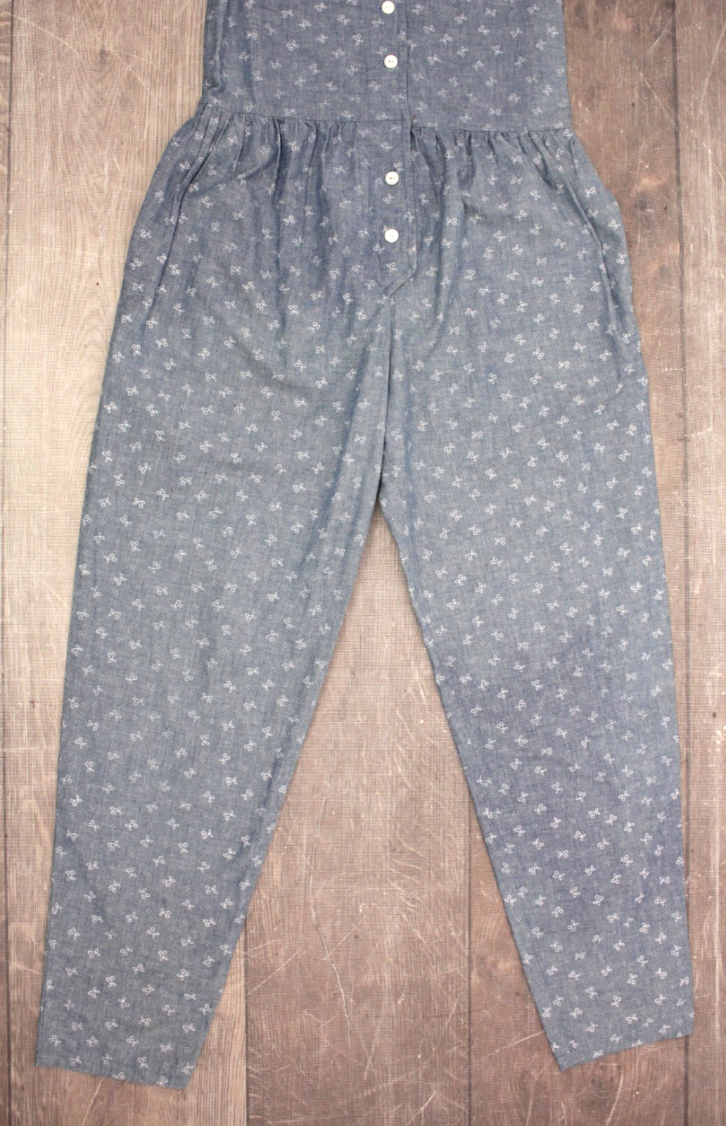 Vtg Women’s 80s 90s Blue Cherry Print Laura Ashley Fabric Jumpsuit W/ Belt XS