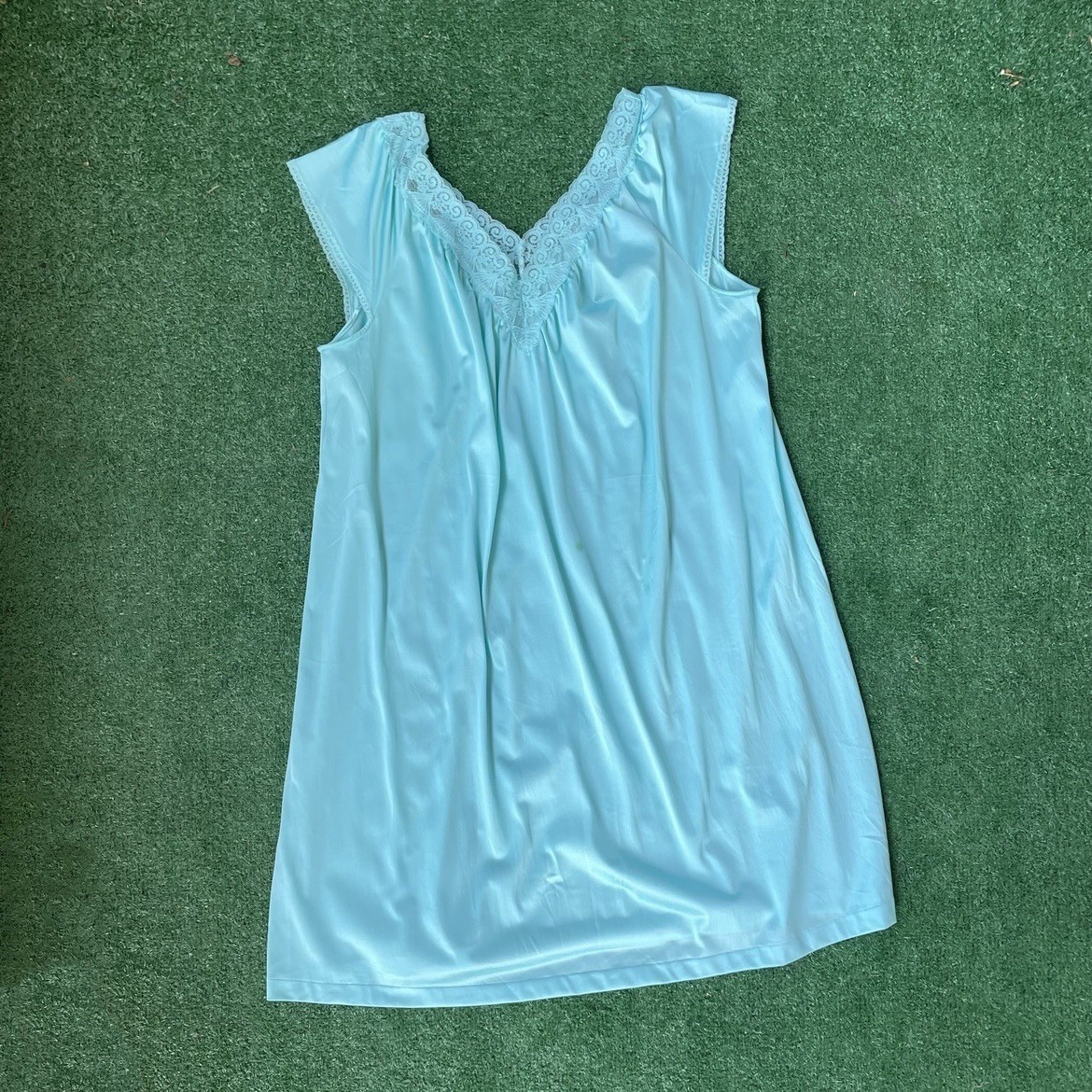 VANITY FAIR Vintage Teal Cap Sleeve Short Nightgown WOMANS SIZE XL