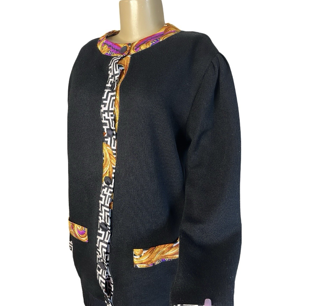 Vintage 80s Anastasia Baroque Print Sweater Cardigan