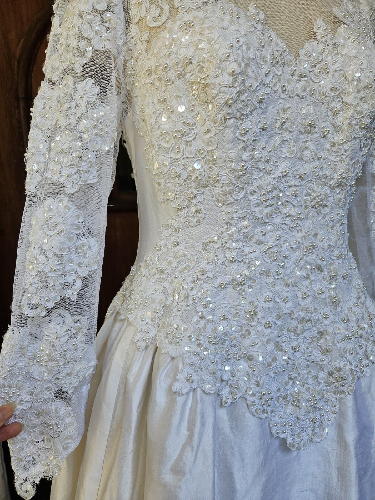Vintage 90s Wedding Dress Princess Ballgown Basque Waist Silk Dupioni Size 10